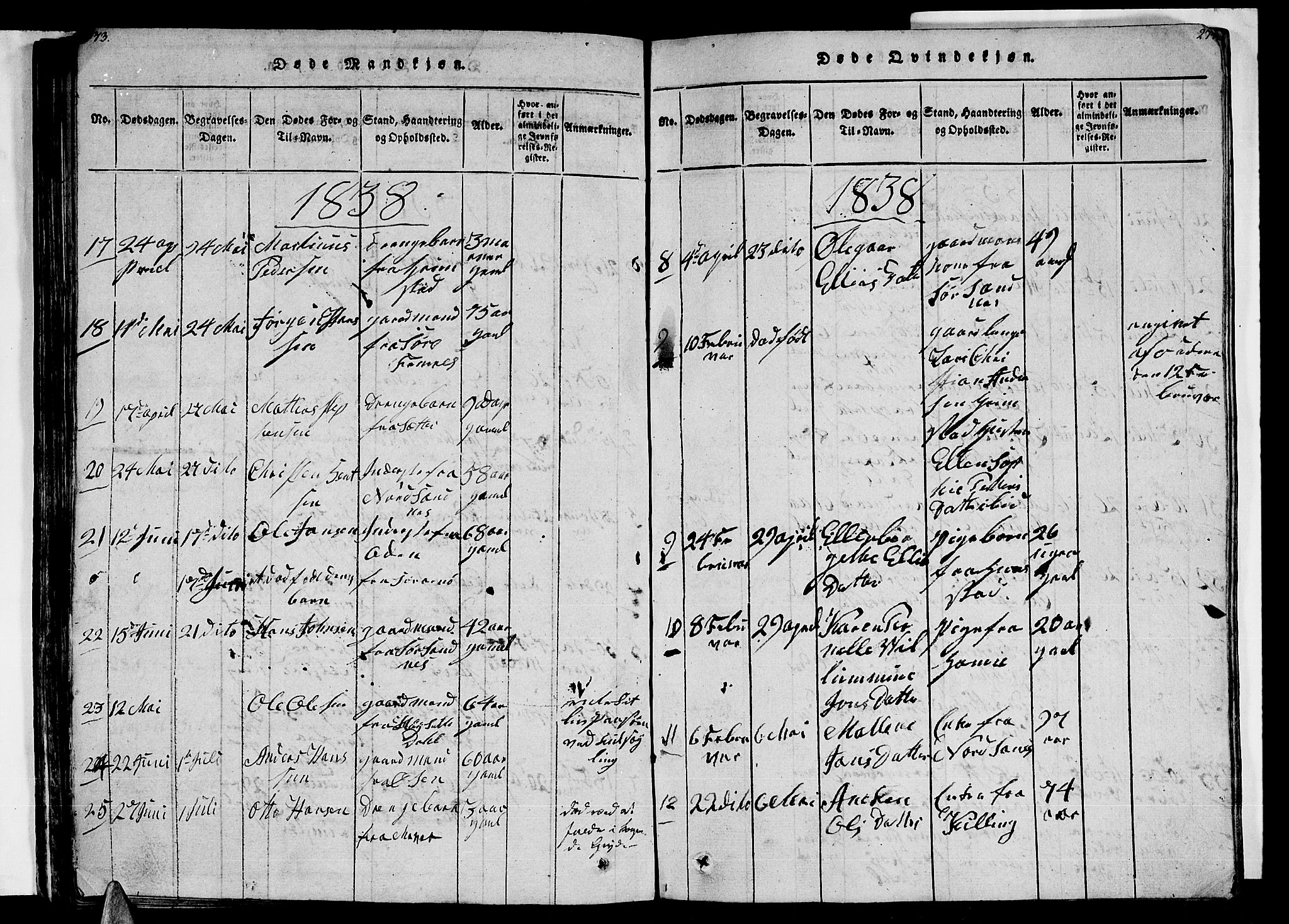 Ministerialprotokoller, klokkerbøker og fødselsregistre - Nordland, AV/SAT-A-1459/805/L0105: Klokkerbok nr. 805C01, 1820-1839, s. 273-274