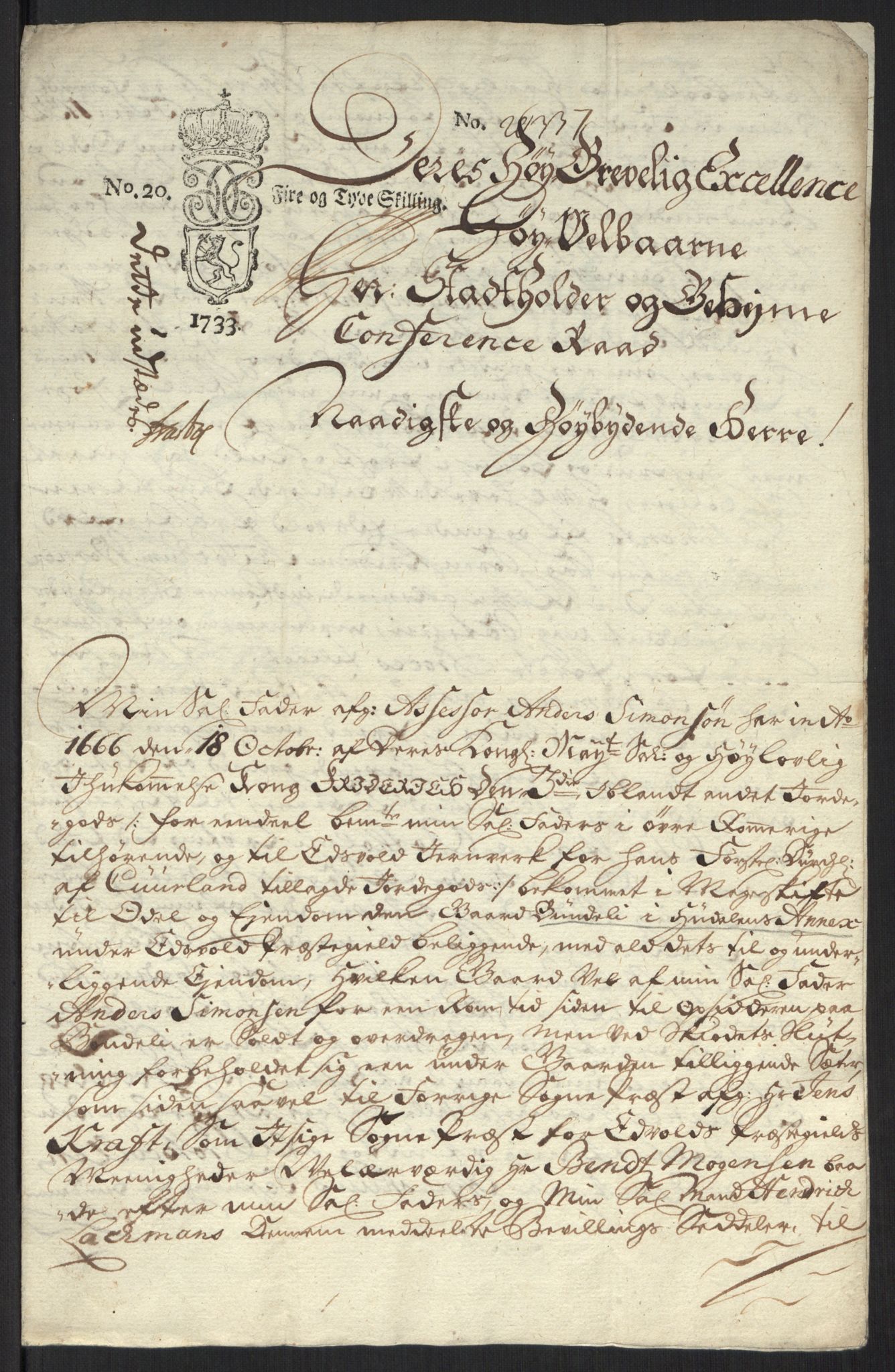 Stattholderembetet 1572-1771, AV/RA-EA-2870/Ef/L0107: Brev fra embetsmenn og andre, 1733-1734, s. 88