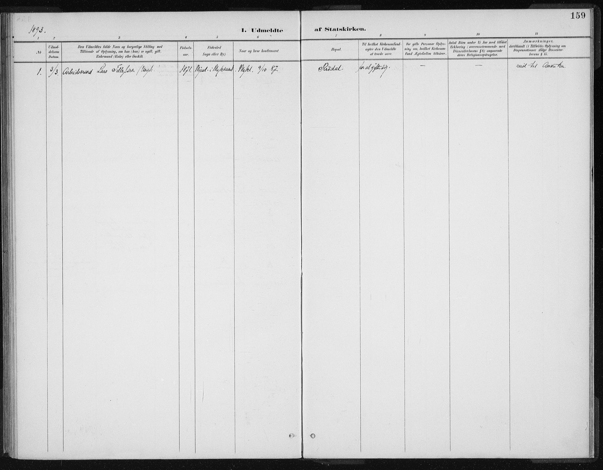 Herefoss sokneprestkontor, SAK/1111-0019/F/Fa/Fac/L0002: Ministerialbok nr. A 2, 1887-1915, s. 159