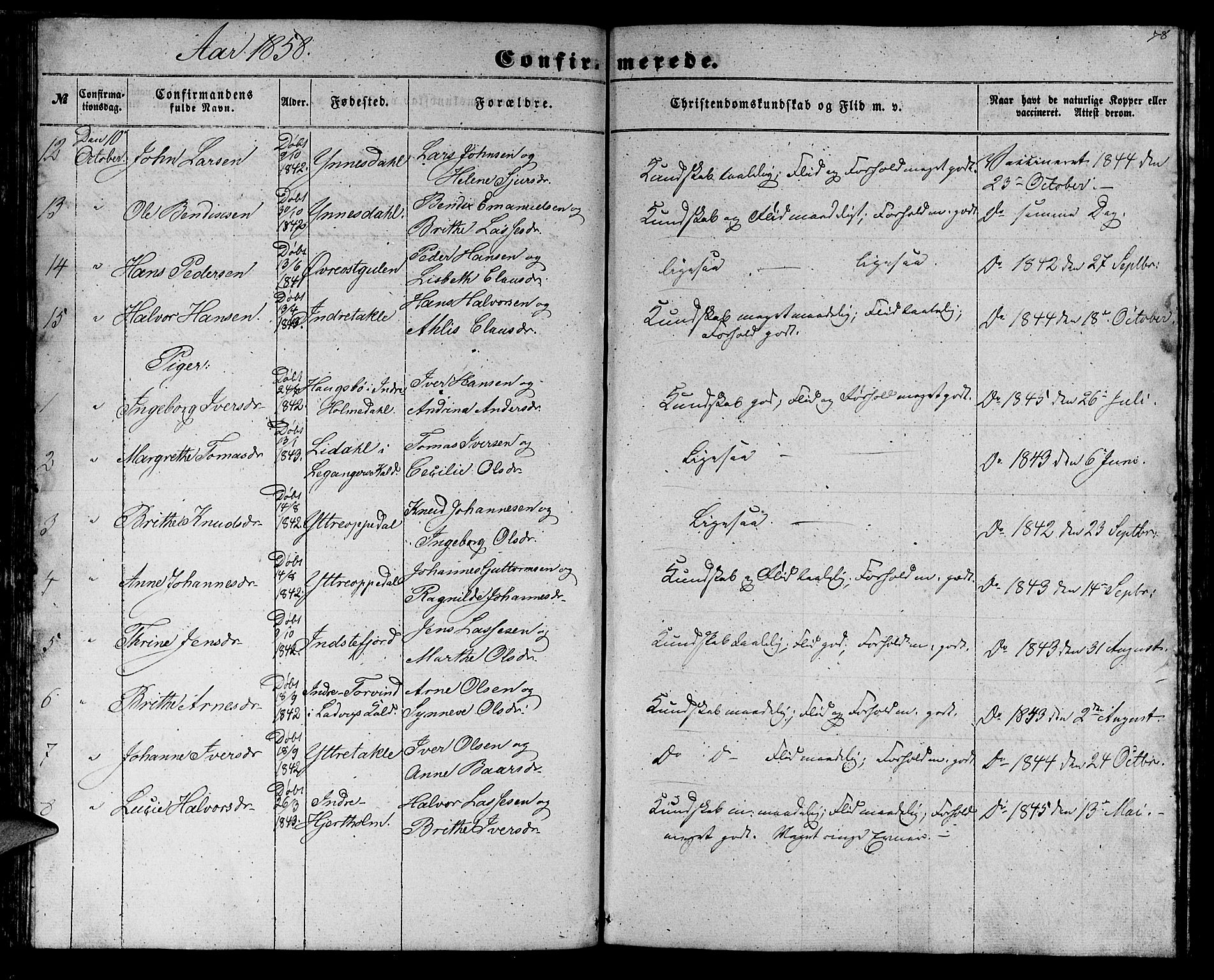 Gulen sokneprestembete, AV/SAB-A-80201/H/Hab/Habc/L0001: Klokkerbok nr. C 1, 1853-1880, s. 78