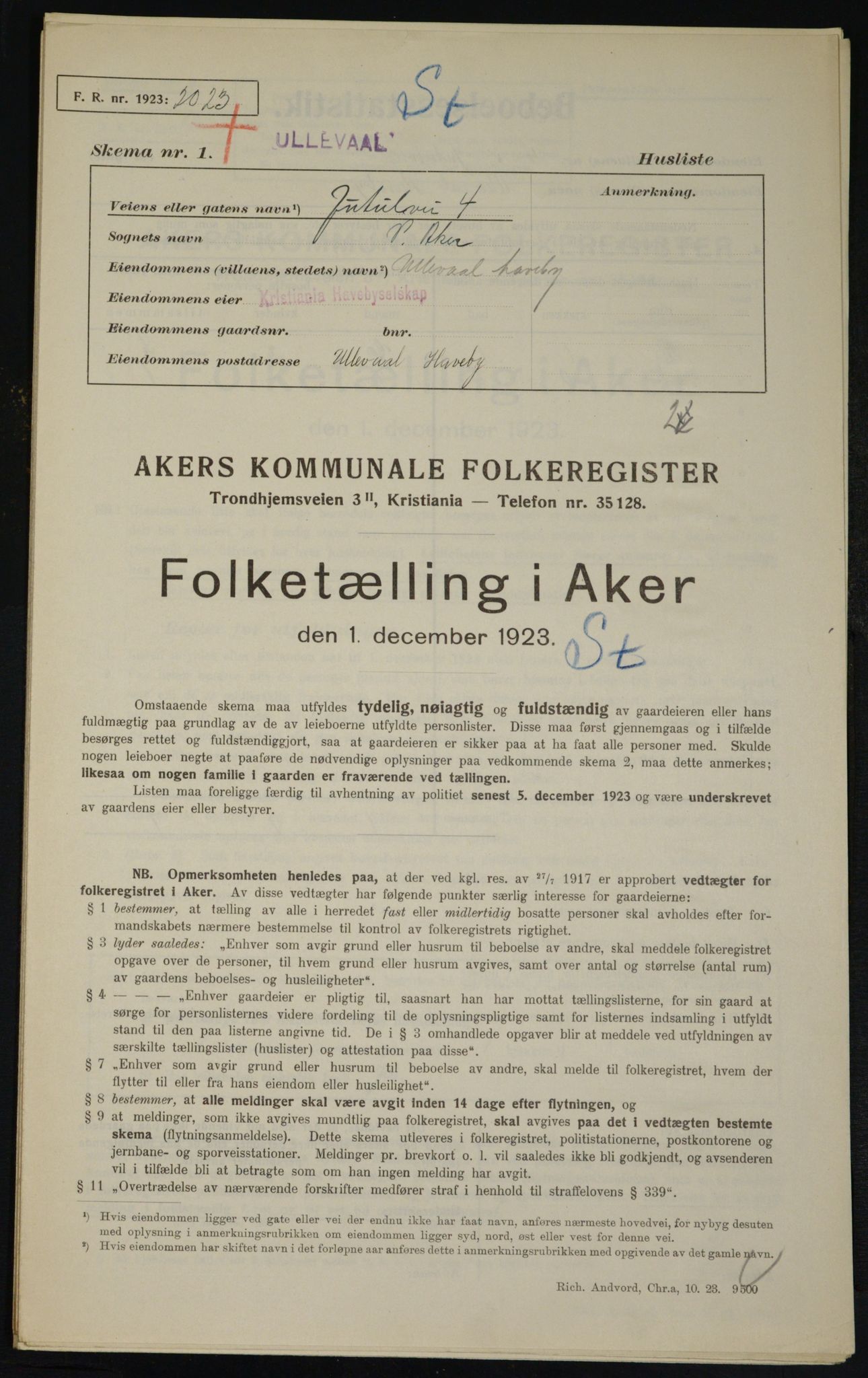 , Kommunal folketelling 1.12.1923 for Aker, 1923, s. 21049