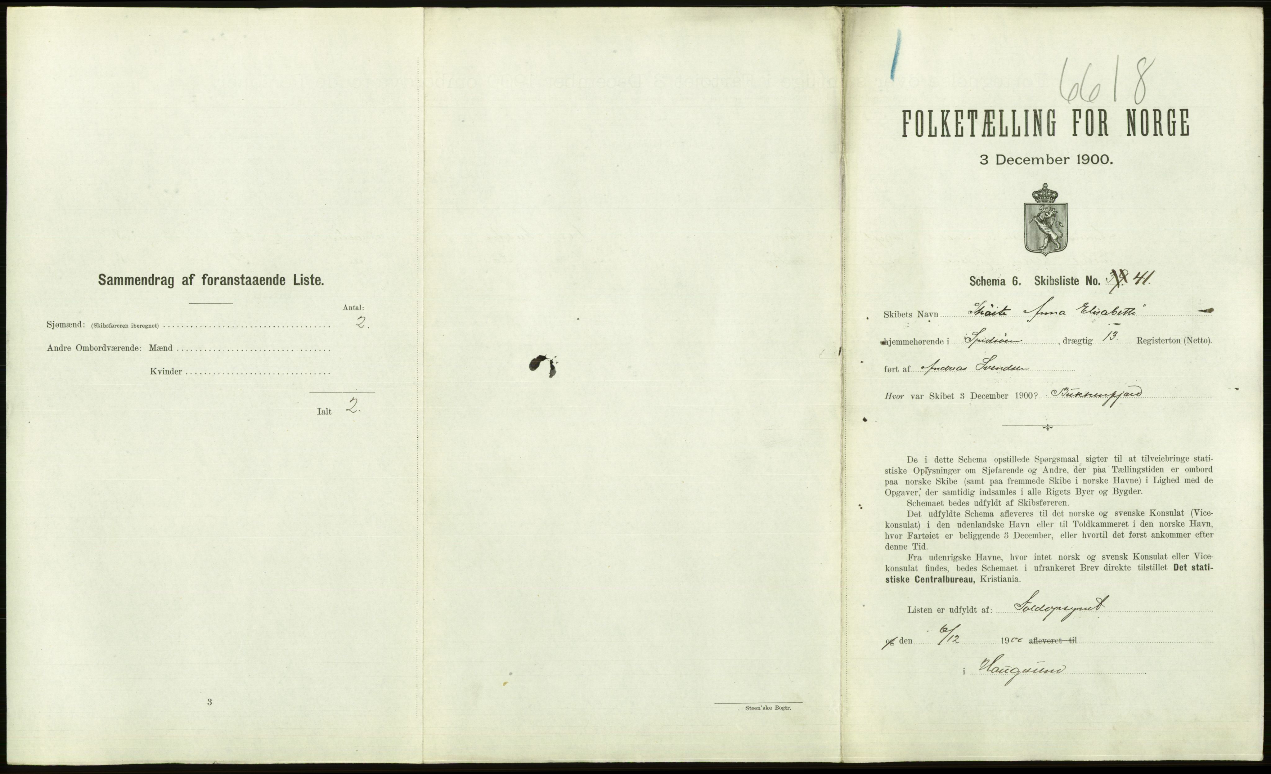 RA, Folketelling 1900 - skipslister med personlister for skip i norske havner, utenlandske havner og til havs, 1900, s. 1167