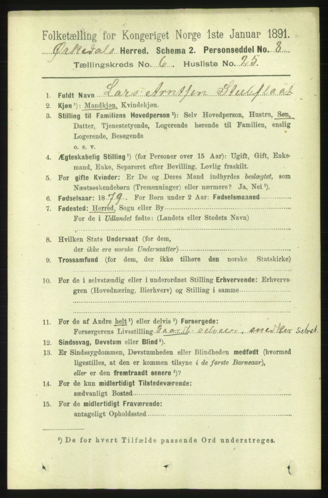 RA, Folketelling 1891 for 1638 Orkdal herred, 1891, s. 3029