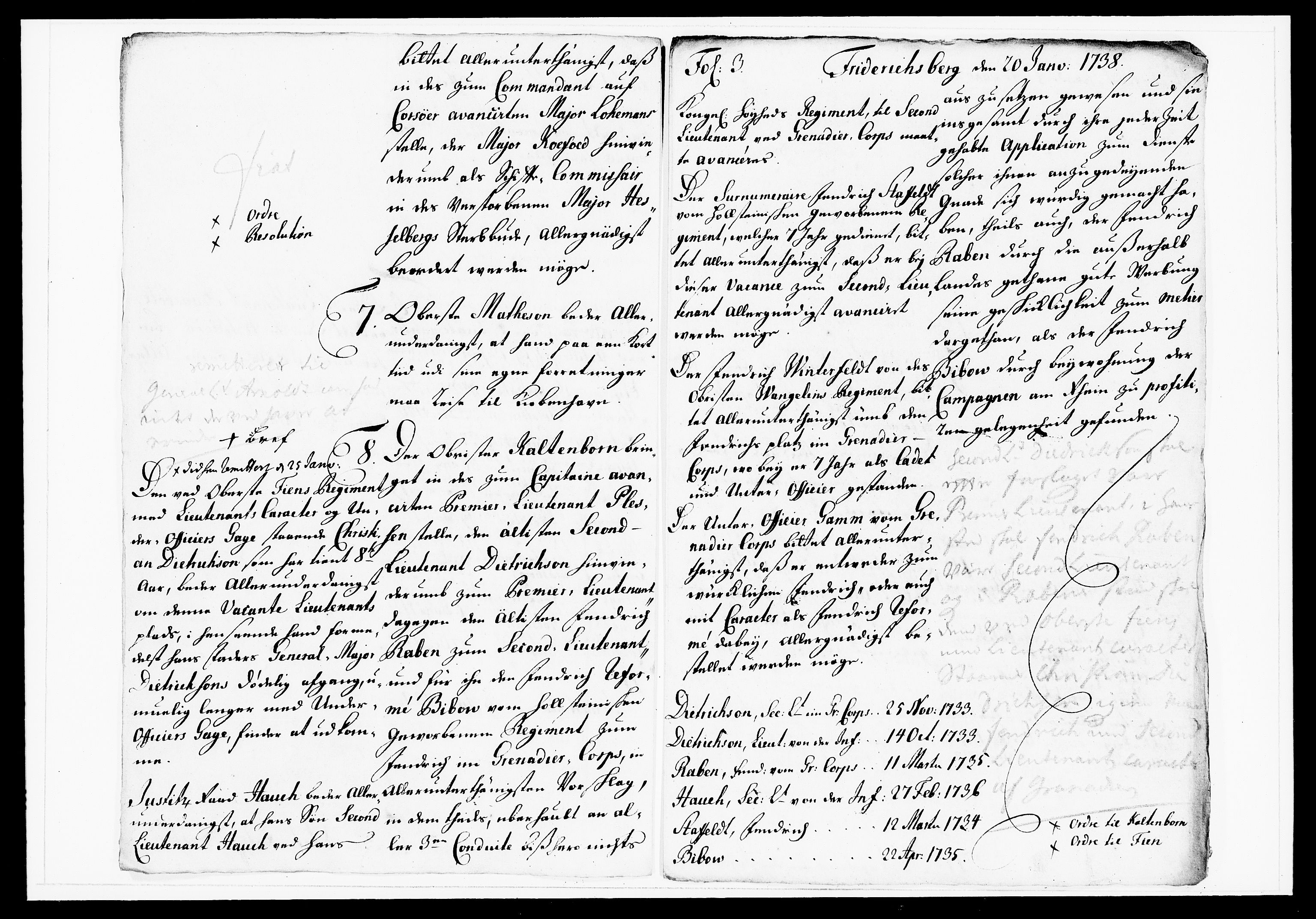 Krigskollegiet, Krigskancelliet, DRA/A-0006/-/1143-1150: Refererede sager, 1738, s. 34