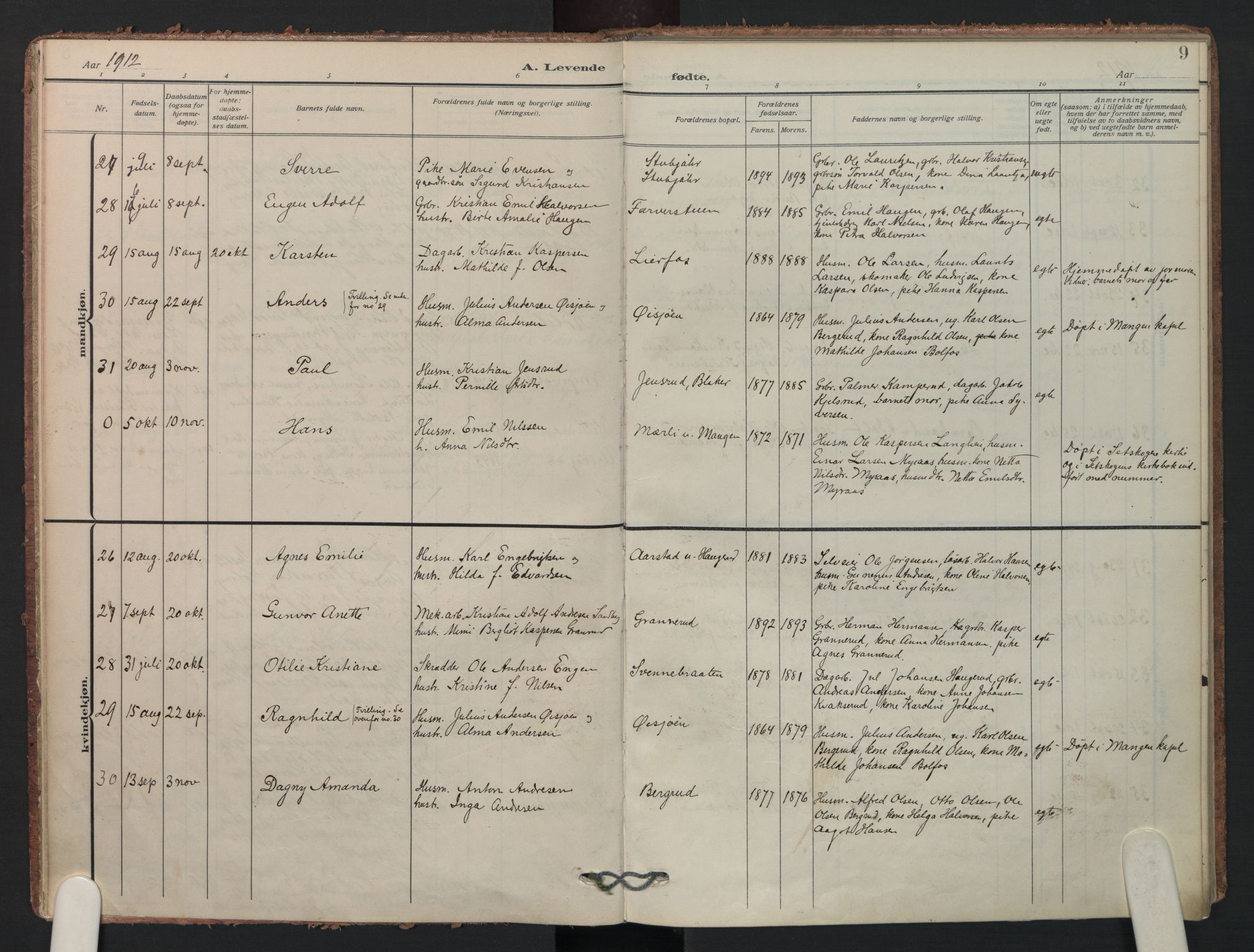 Aurskog prestekontor Kirkebøker, AV/SAO-A-10304a/F/Fa/L0014: Ministerialbok nr. I 14, 1911-1926, s. 9