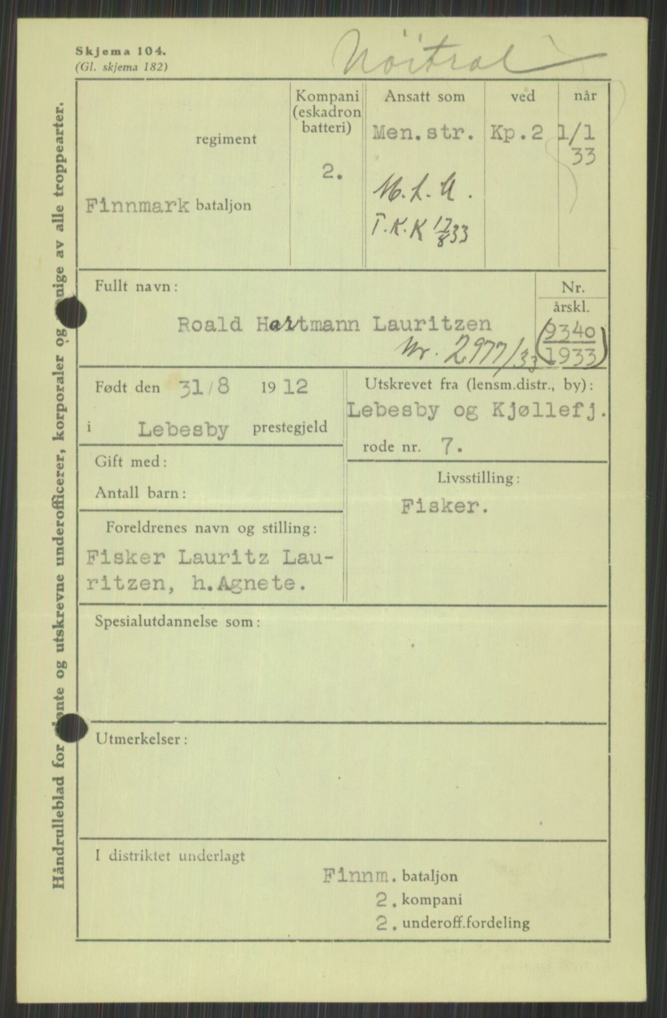 Forsvaret, Varanger bataljon, AV/RA-RAFA-2258/1/D/L0440: Rulleblad for fødte 1892-1912, 1892-1912, s. 1681