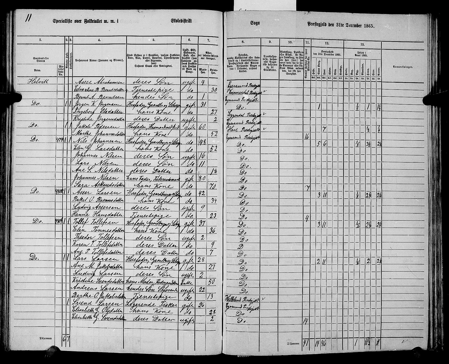 RA, Folketelling 1865 for 1116L Eigersund prestegjeld, Eigersund landsokn og Ogna sokn, 1865, s. 125