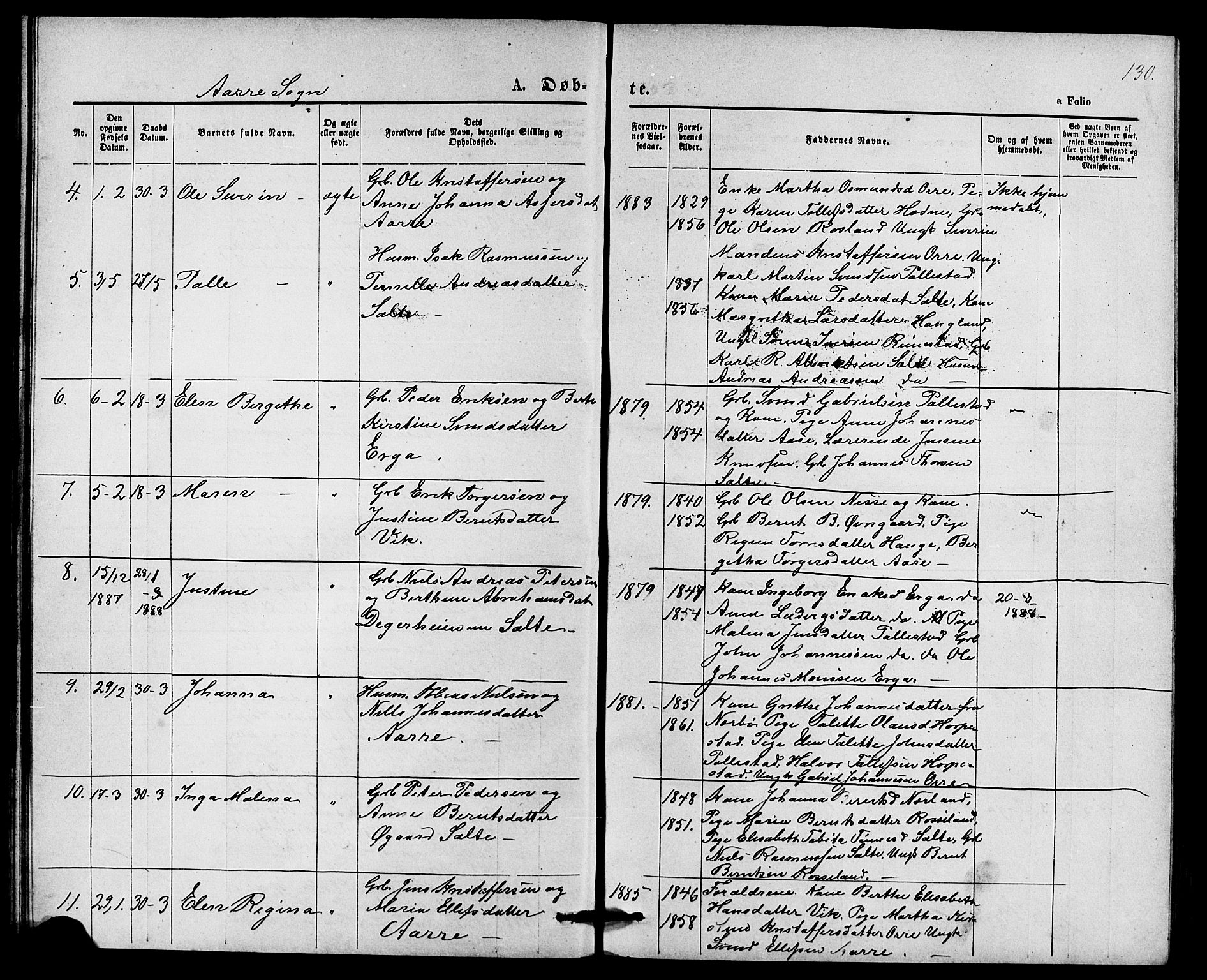 Klepp sokneprestkontor, AV/SAST-A-101803/001/3/30BB/L0003: Klokkerbok nr. B 3, 1876-1888, s. 130