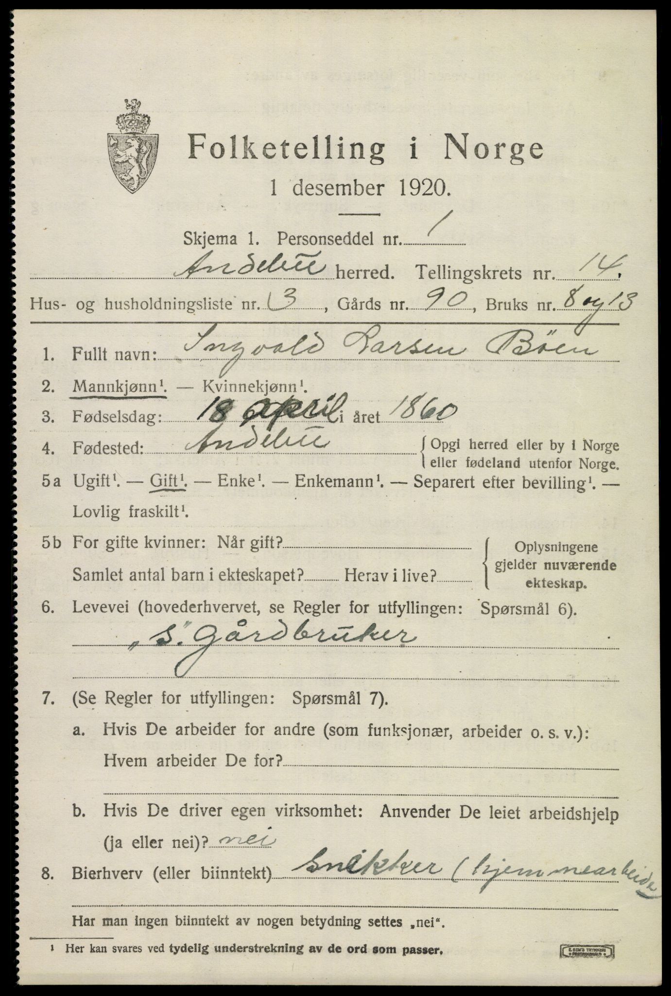 SAKO, Folketelling 1920 for 0719 Andebu herred, 1920, s. 5130