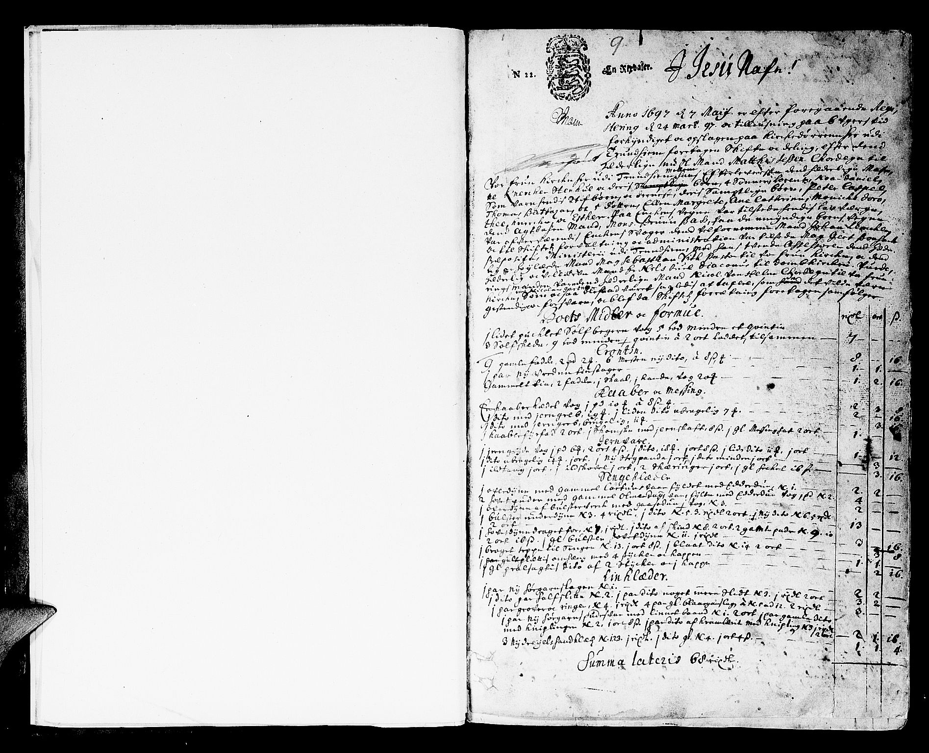 Nidaros domprosti, AV/SAT-A-6513/1/I/I1/L0002: Skifteprotokoll, 1697-1743, s. 0b-1a