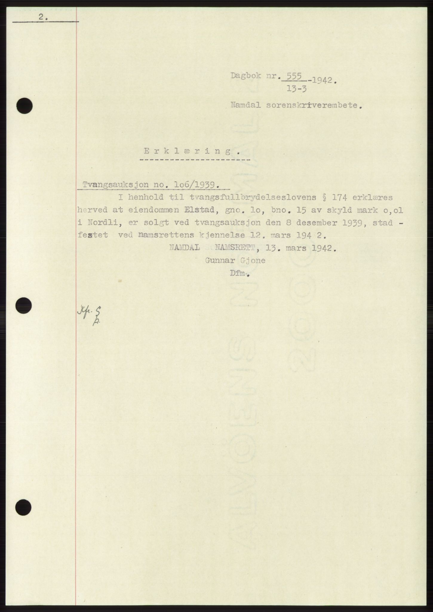 Namdal sorenskriveri, SAT/A-4133/1/2/2C: Pantebok nr. -, 1941-1942, Dagboknr: 555/1942
