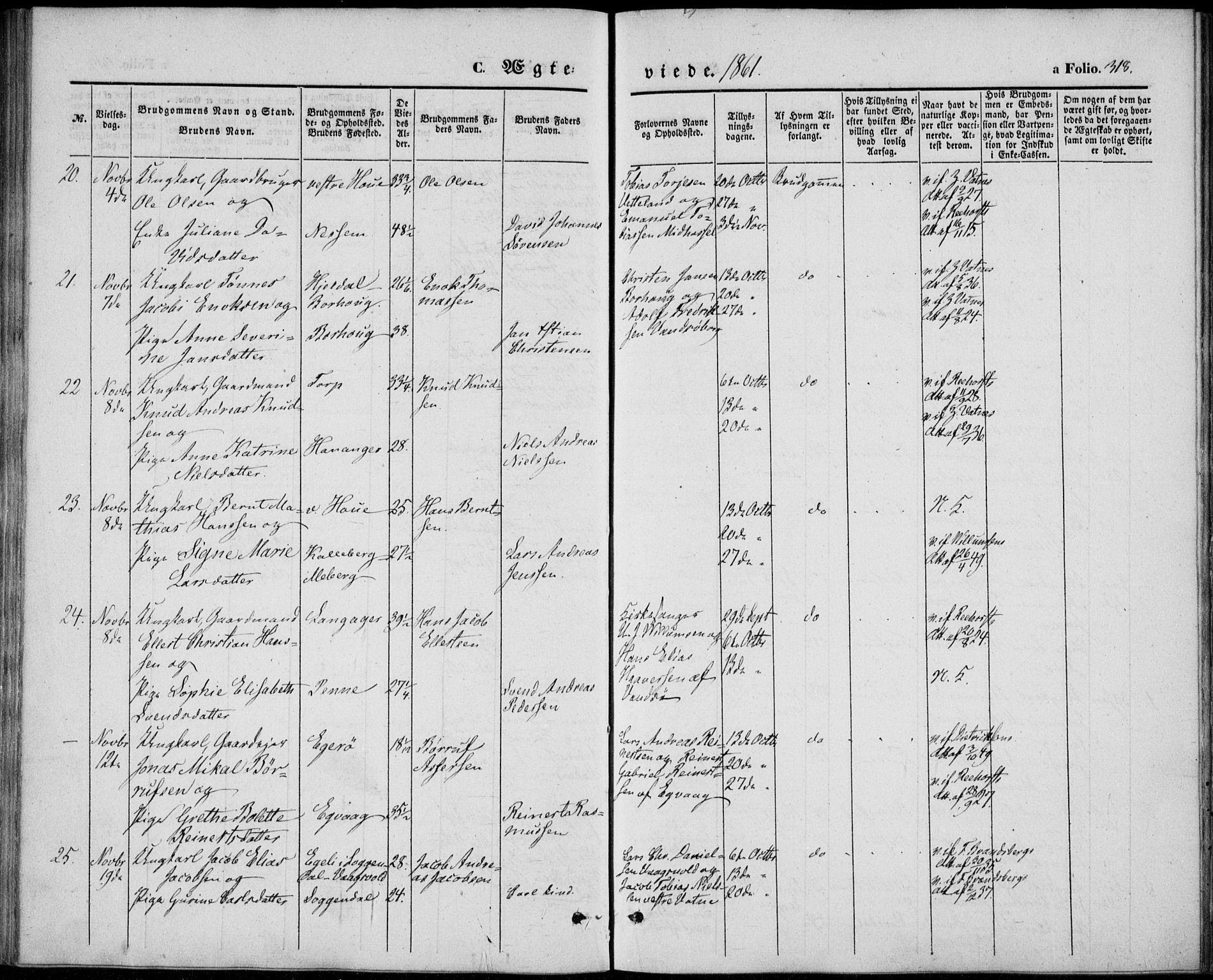 Lista sokneprestkontor, SAK/1111-0027/F/Fb/L0002: Klokkerbok nr. B 2, 1847-1862, s. 318