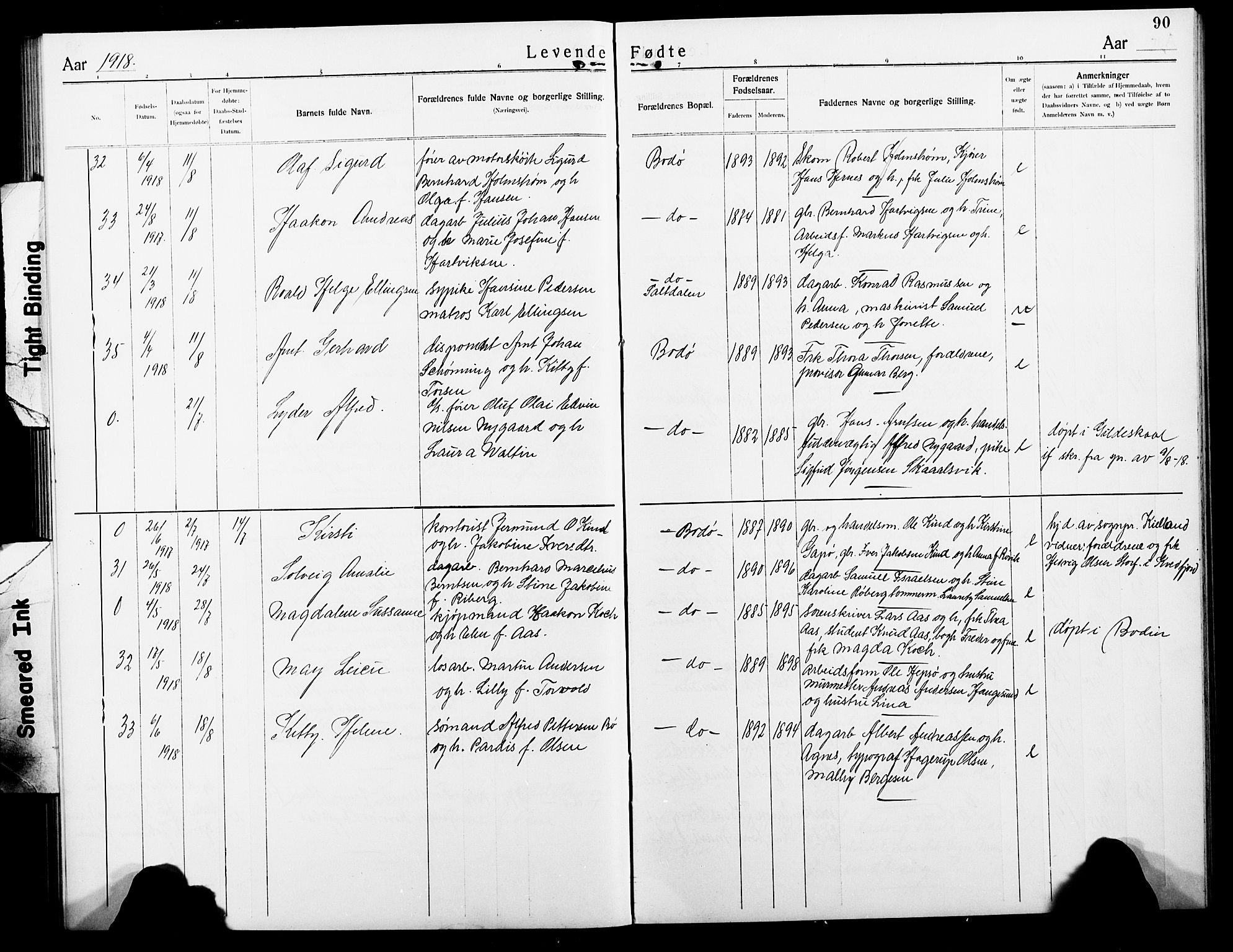 Ministerialprotokoller, klokkerbøker og fødselsregistre - Nordland, AV/SAT-A-1459/801/L0034: Klokkerbok nr. 801C09, 1910-1922, s. 90