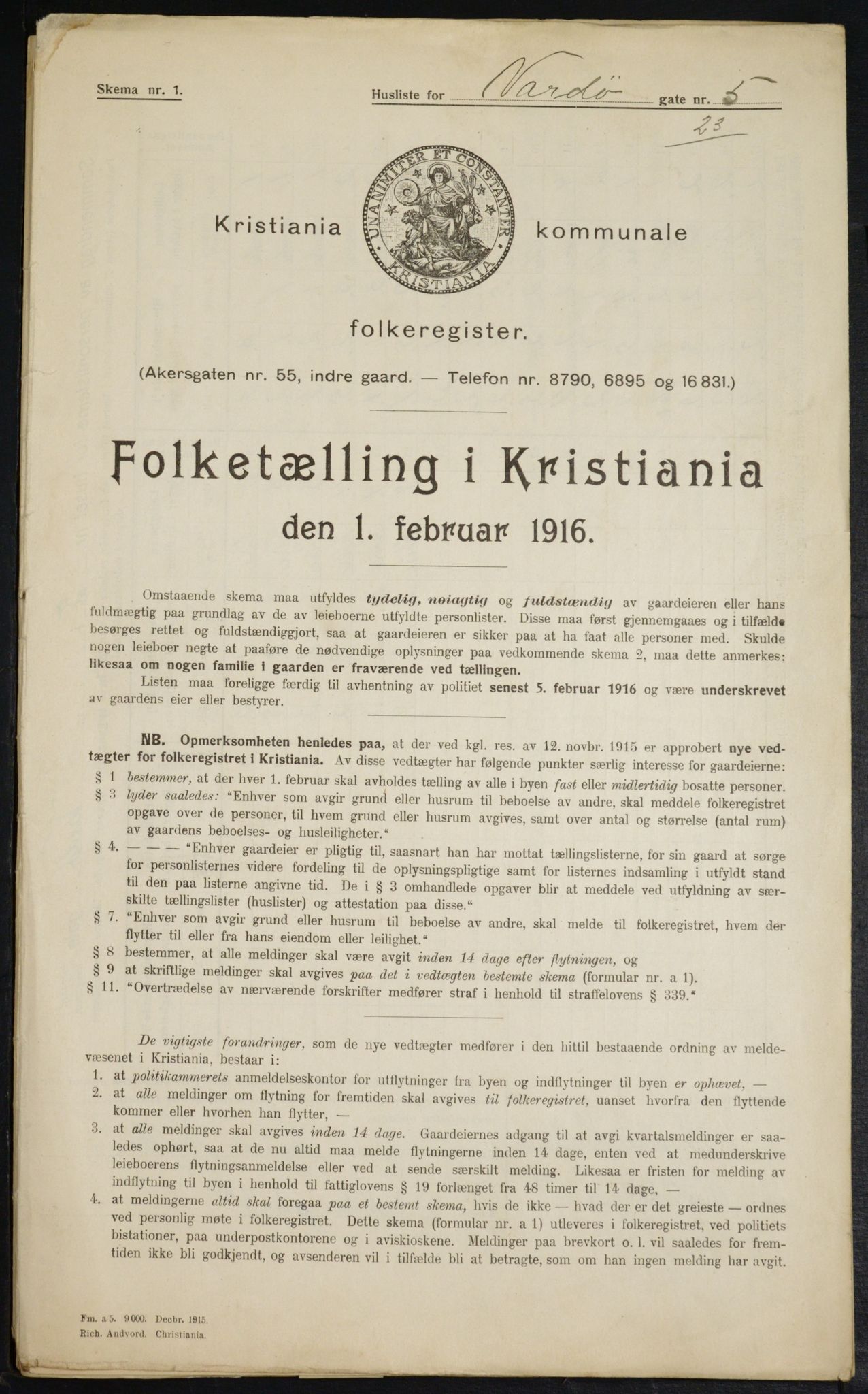 OBA, Kommunal folketelling 1.2.1916 for Kristiania, 1916, s. 125657