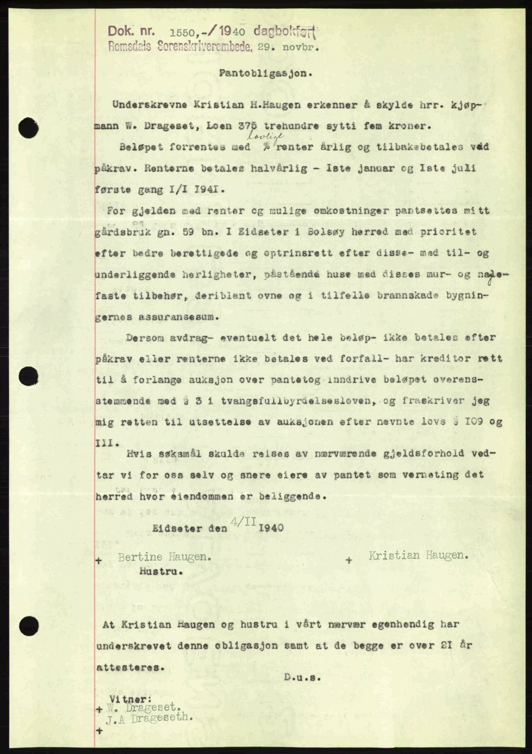 Romsdal sorenskriveri, SAT/A-4149/1/2/2C: Pantebok nr. A9, 1940-1941, Dagboknr: 1550/1940
