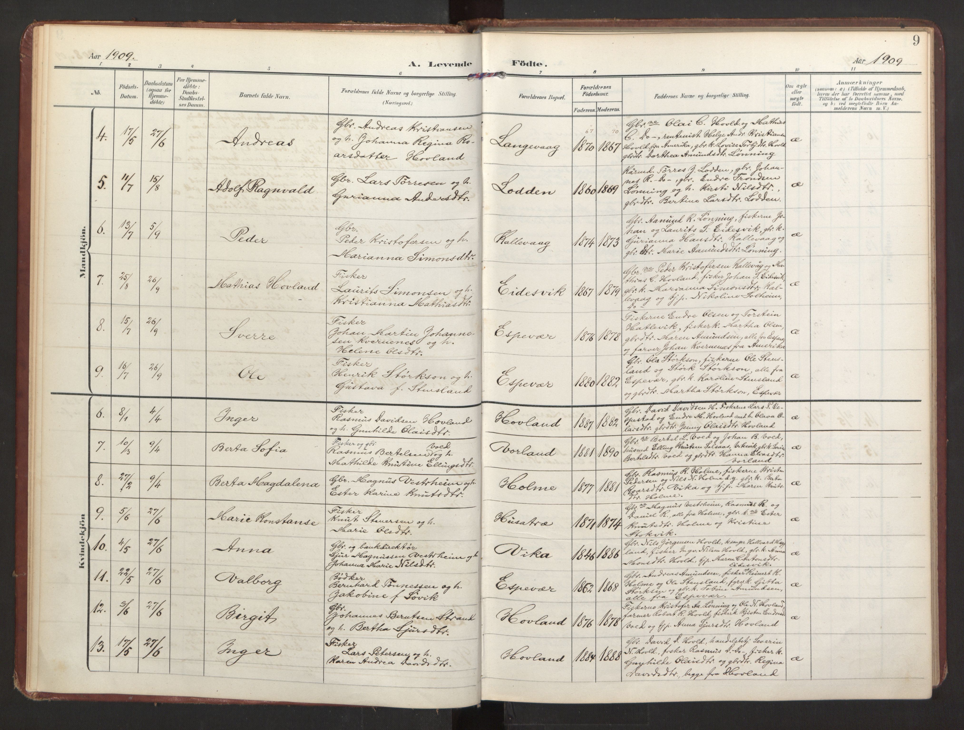 Finnås sokneprestembete, AV/SAB-A-99925/H/Ha/Haa/Haad/L0003: Ministerialbok nr. D 3, 1907-1921, s. 9