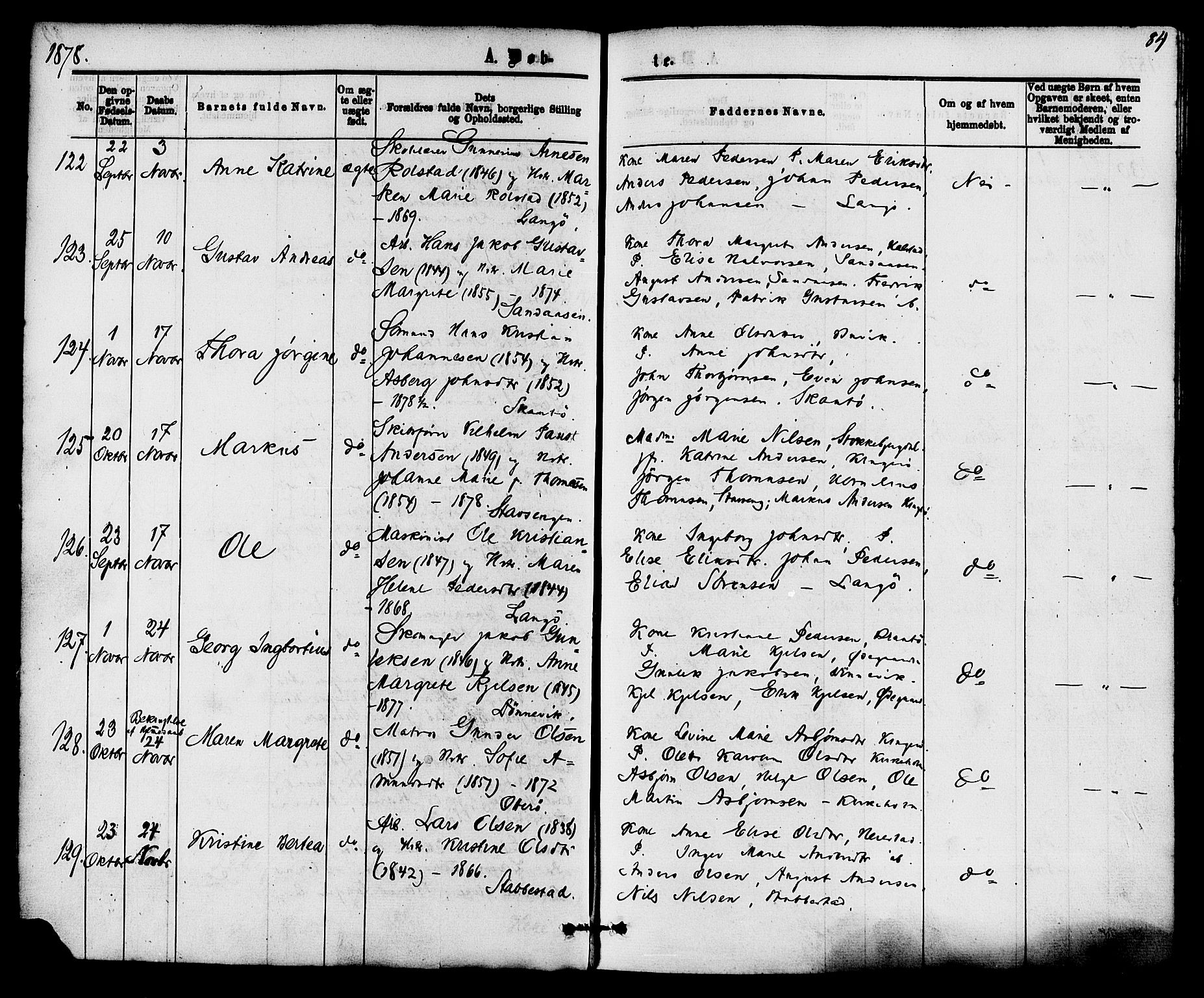 Skåtøy kirkebøker, AV/SAKO-A-304/F/Fa/L0001: Ministerialbok nr. I 1, 1874-1883, s. 84