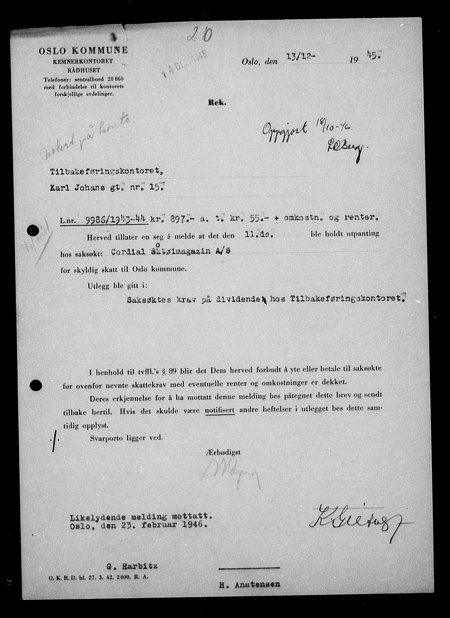 Justisdepartementet, Tilbakeføringskontoret for inndratte formuer, AV/RA-S-1564/H/Hc/Hcc/L0929: --, 1945-1947, s. 3