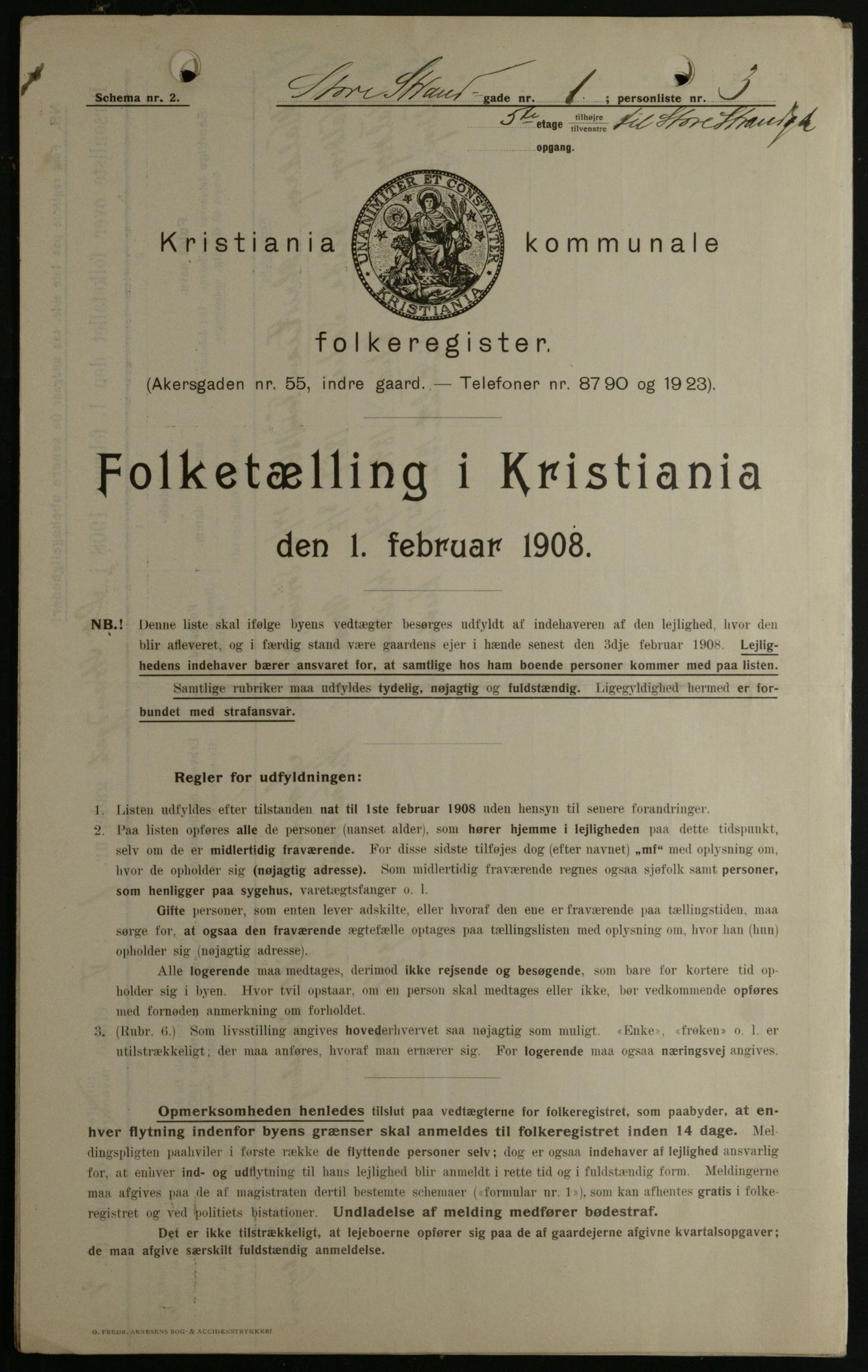 OBA, Kommunal folketelling 1.2.1908 for Kristiania kjøpstad, 1908, s. 92396