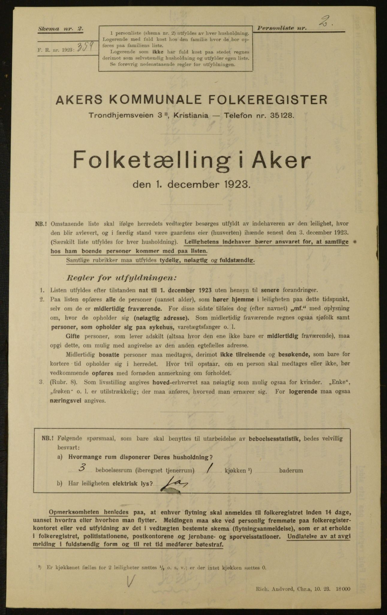 , Kommunal folketelling 1.12.1923 for Aker, 1923, s. 2285