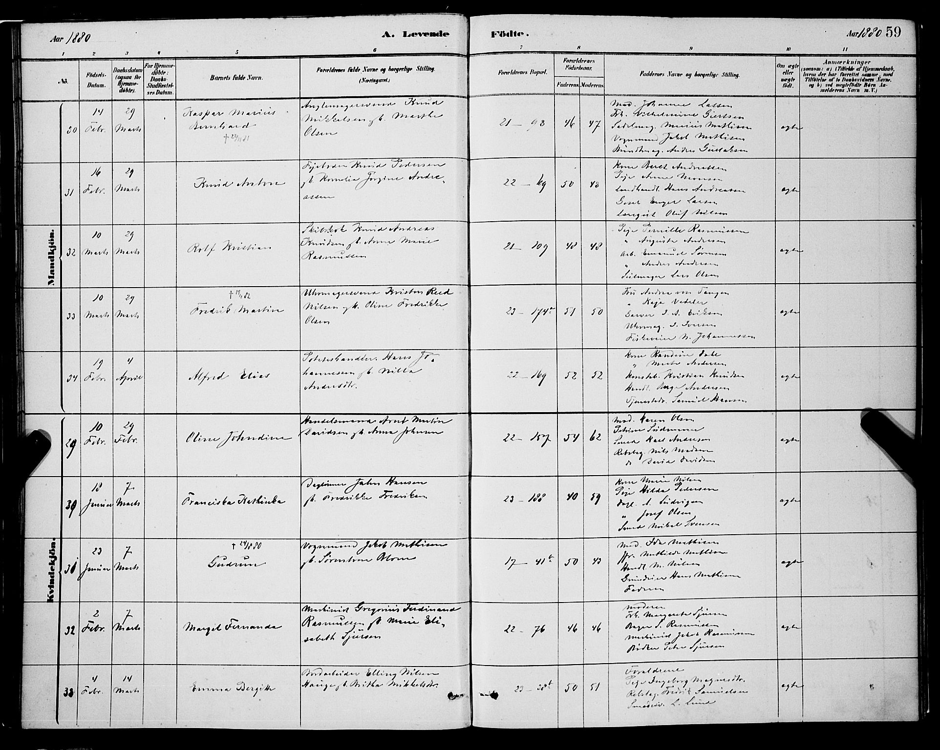 Korskirken sokneprestembete, SAB/A-76101/H/Hab: Klokkerbok nr. B 8, 1878-1887, s. 59