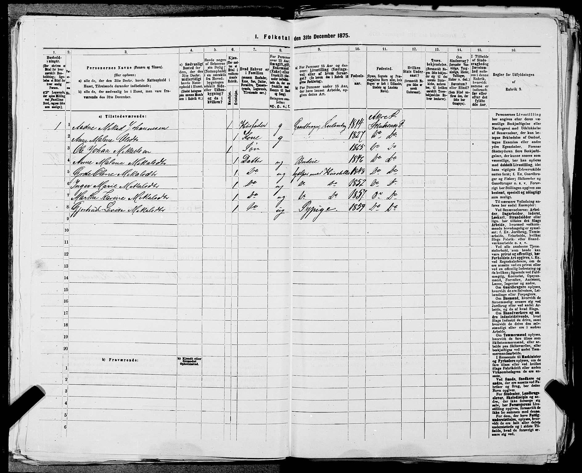 SAST, Folketelling 1875 for 1150L Skudenes prestegjeld, Falnes sokn, Åkra sokn og Ferkingstad sokn, 1875, s. 771