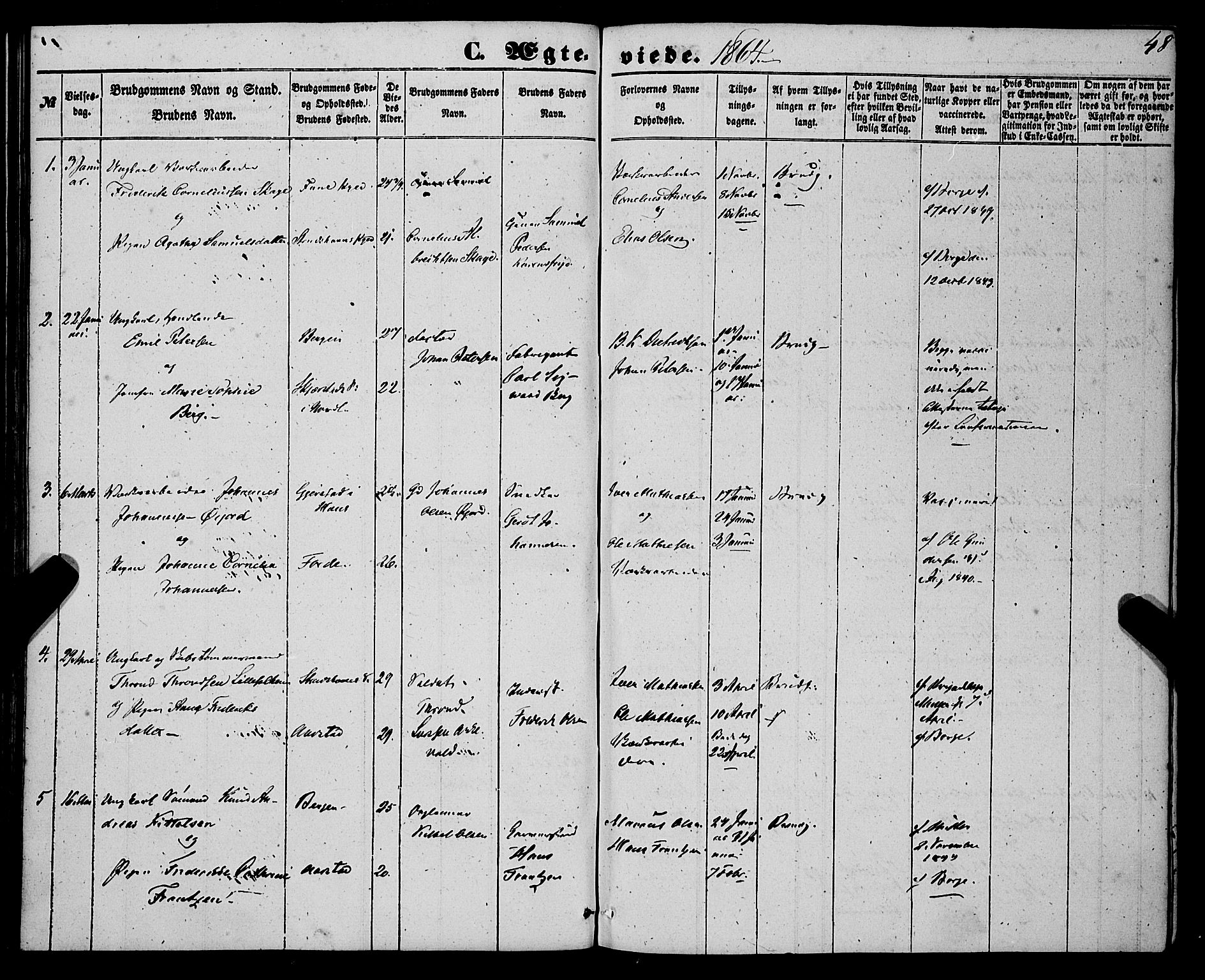 St. Jørgens hospital og Årstad sokneprestembete, SAB/A-99934: Ministerialbok nr. A 9, 1853-1878, s. 48