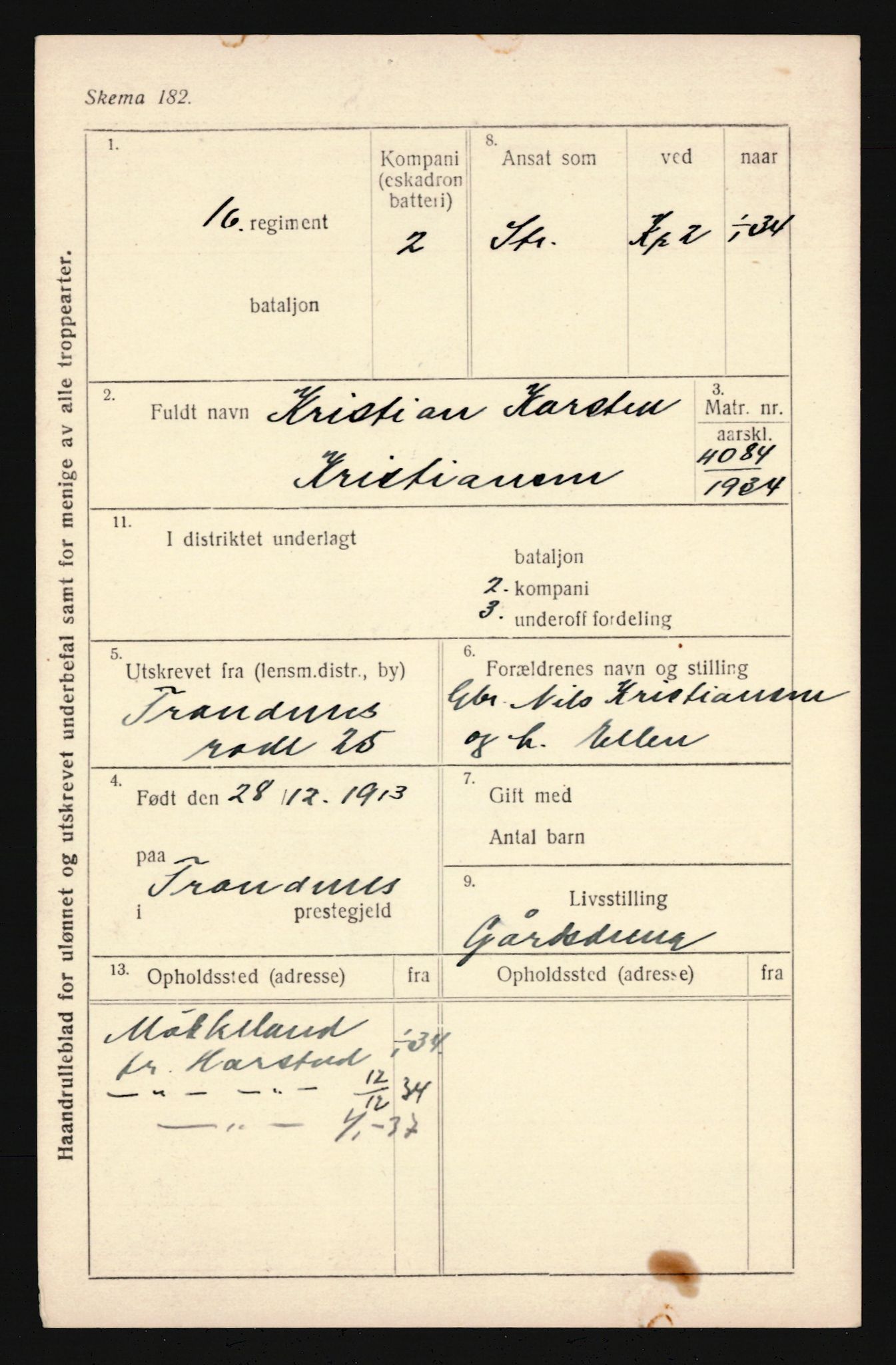 Forsvaret, Troms infanteriregiment nr. 16, AV/RA-RAFA-3146/P/Pa/L0018: Rulleblad for regimentets menige mannskaper, årsklasse 1934, 1934, s. 621