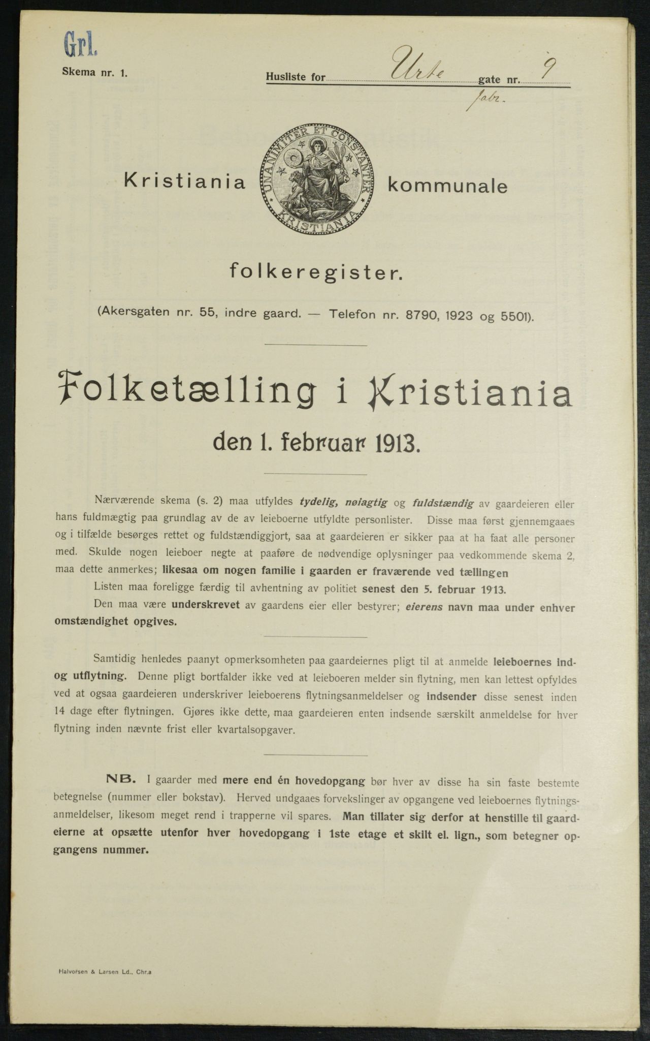OBA, Kommunal folketelling 1.2.1913 for Kristiania, 1913, s. 120692