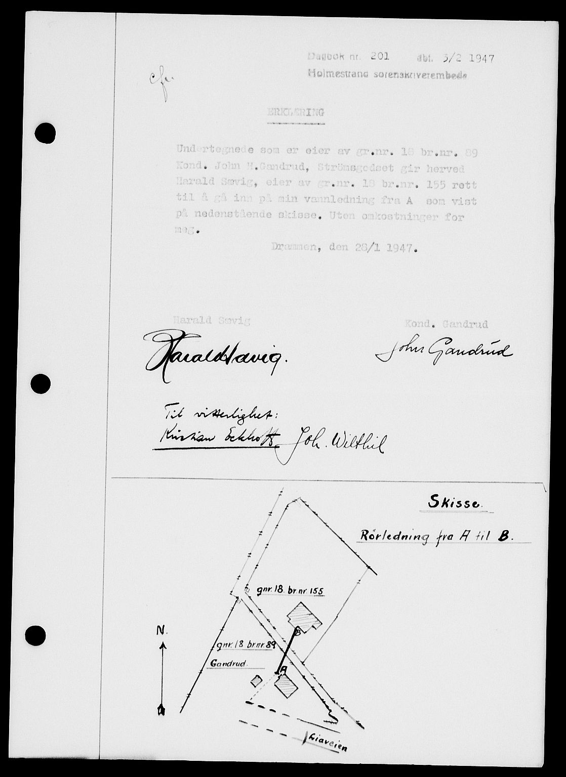 Holmestrand sorenskriveri, SAKO/A-67/G/Ga/Gaa/L0061: Pantebok nr. A-61, 1946-1947, Dagboknr: 201/1947