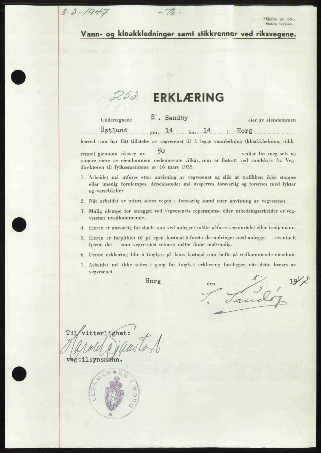 Gauldal sorenskriveri, SAT/A-0014/1/2/2C: Pantebok nr. A3, 1947-1947, Dagboknr: 253/1947