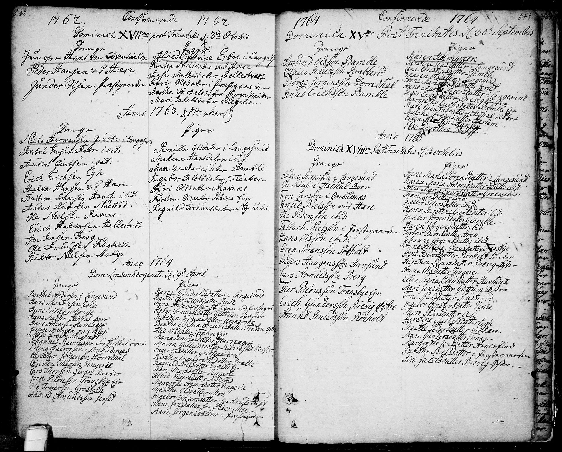 Bamble kirkebøker, AV/SAKO-A-253/F/Fa/L0001: Ministerialbok nr. I 1, 1702-1774, s. 542-543