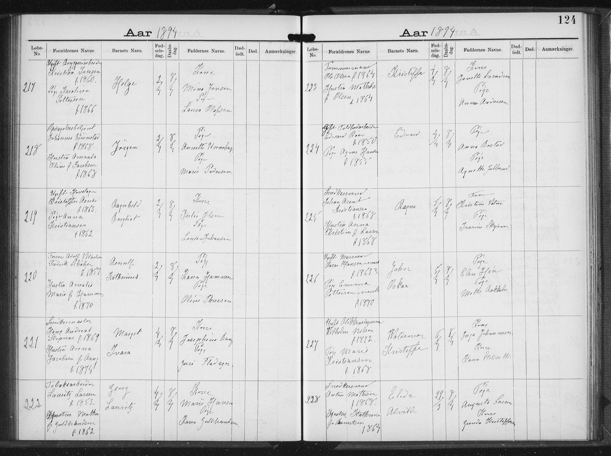Rikshospitalet prestekontor Kirkebøker, AV/SAO-A-10309b/K/L0004/0001: Dåpsbok nr. 4.1, 1892-1895, s. 124