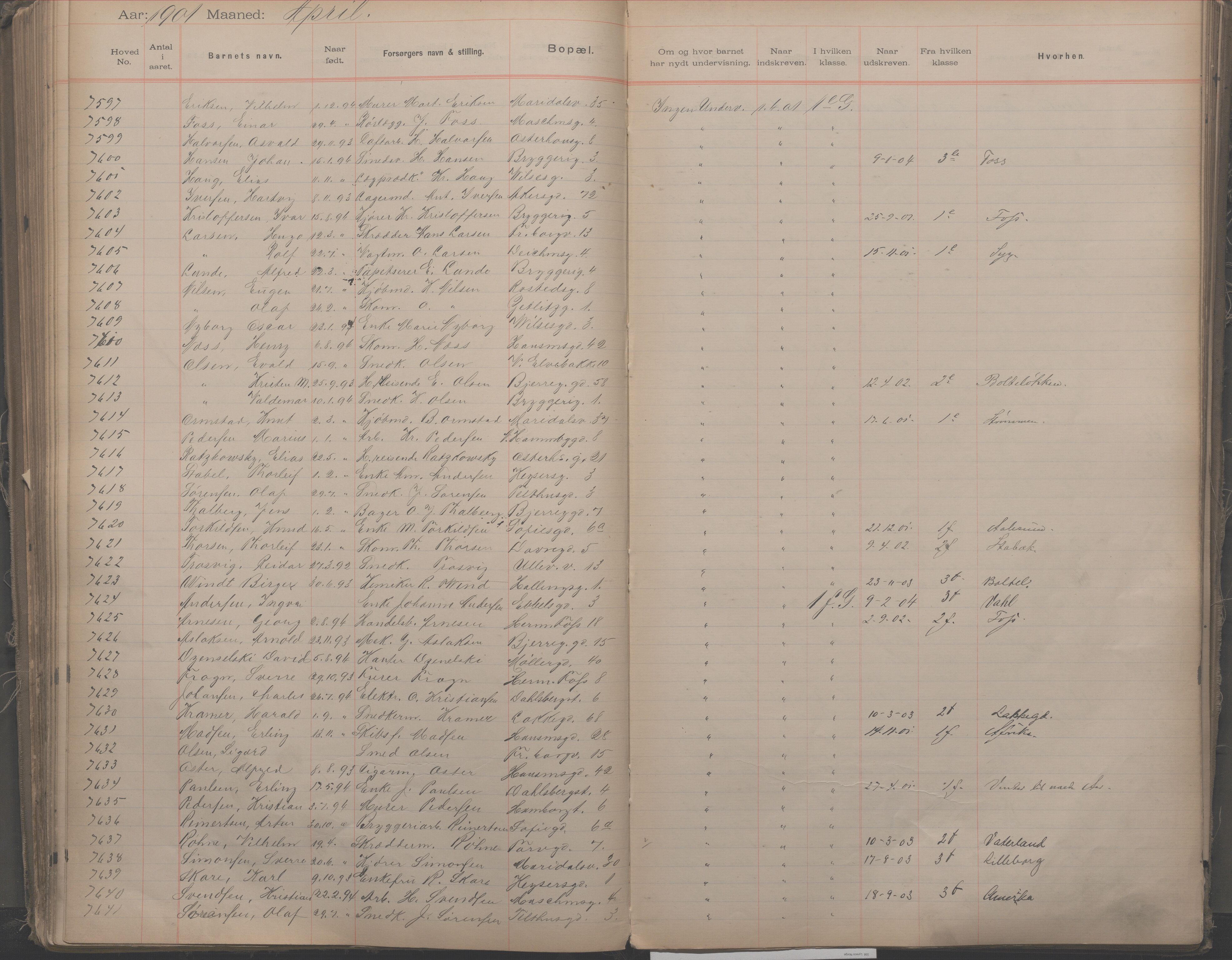 Møllergata skole, OBA/A-20129/F/Fa/L0001: Ut-/innskrivningsprotokoll, 1889-1907, s. 174