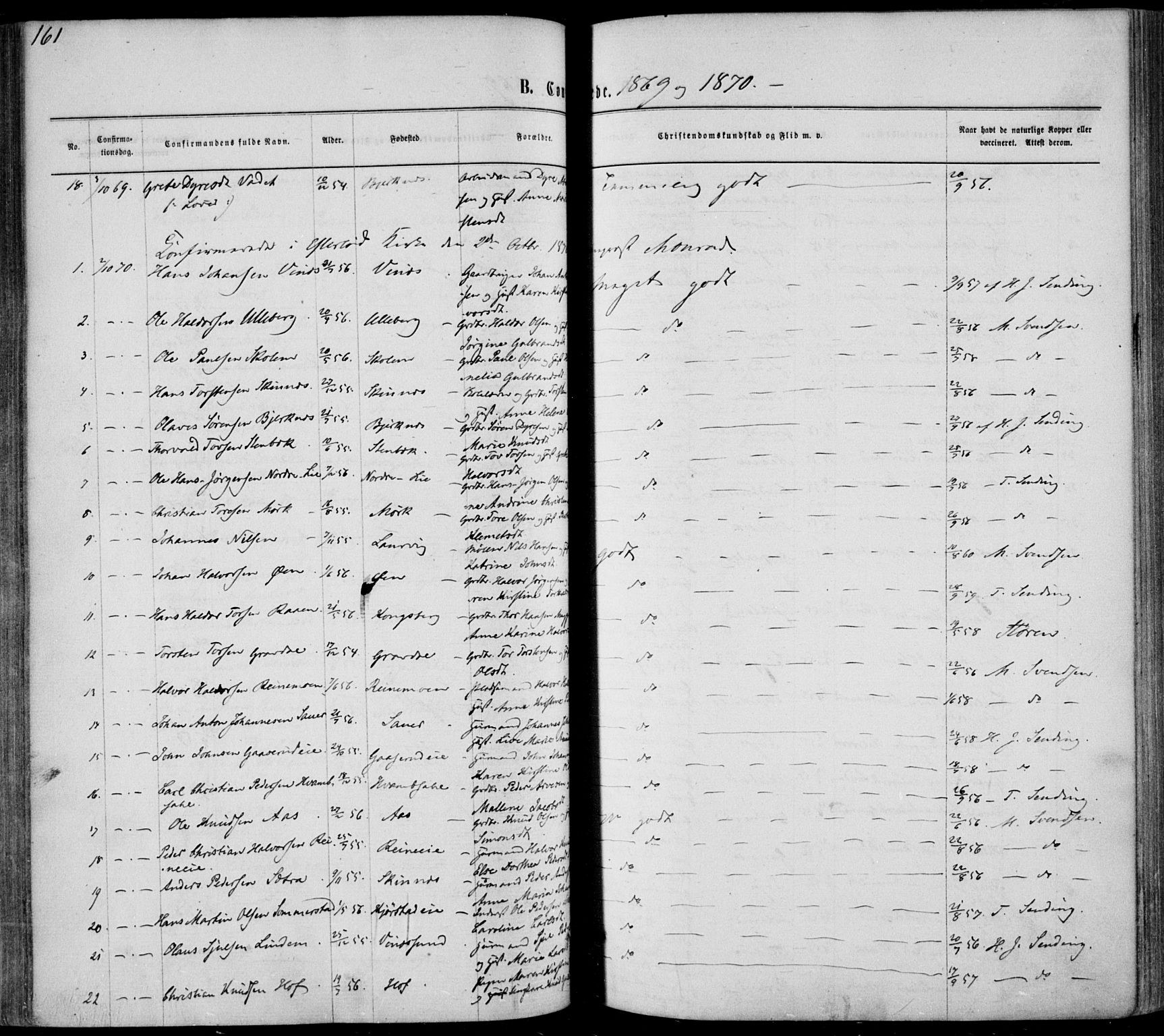 Sandsvær kirkebøker, AV/SAKO-A-244/F/Fa/L0007: Ministerialbok nr. I 7, 1869-1877, s. 161