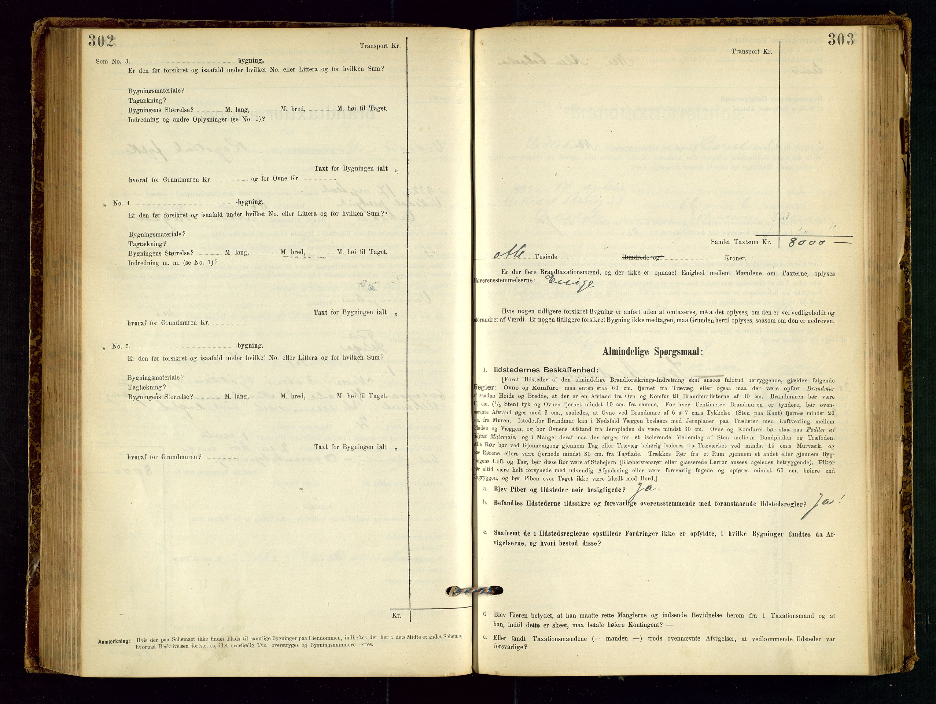 Vikedal lensmannskontor, AV/SAST-A-100179/Gob/L0004: Branntakstprotokoll, 1894-1952, s. 302-303