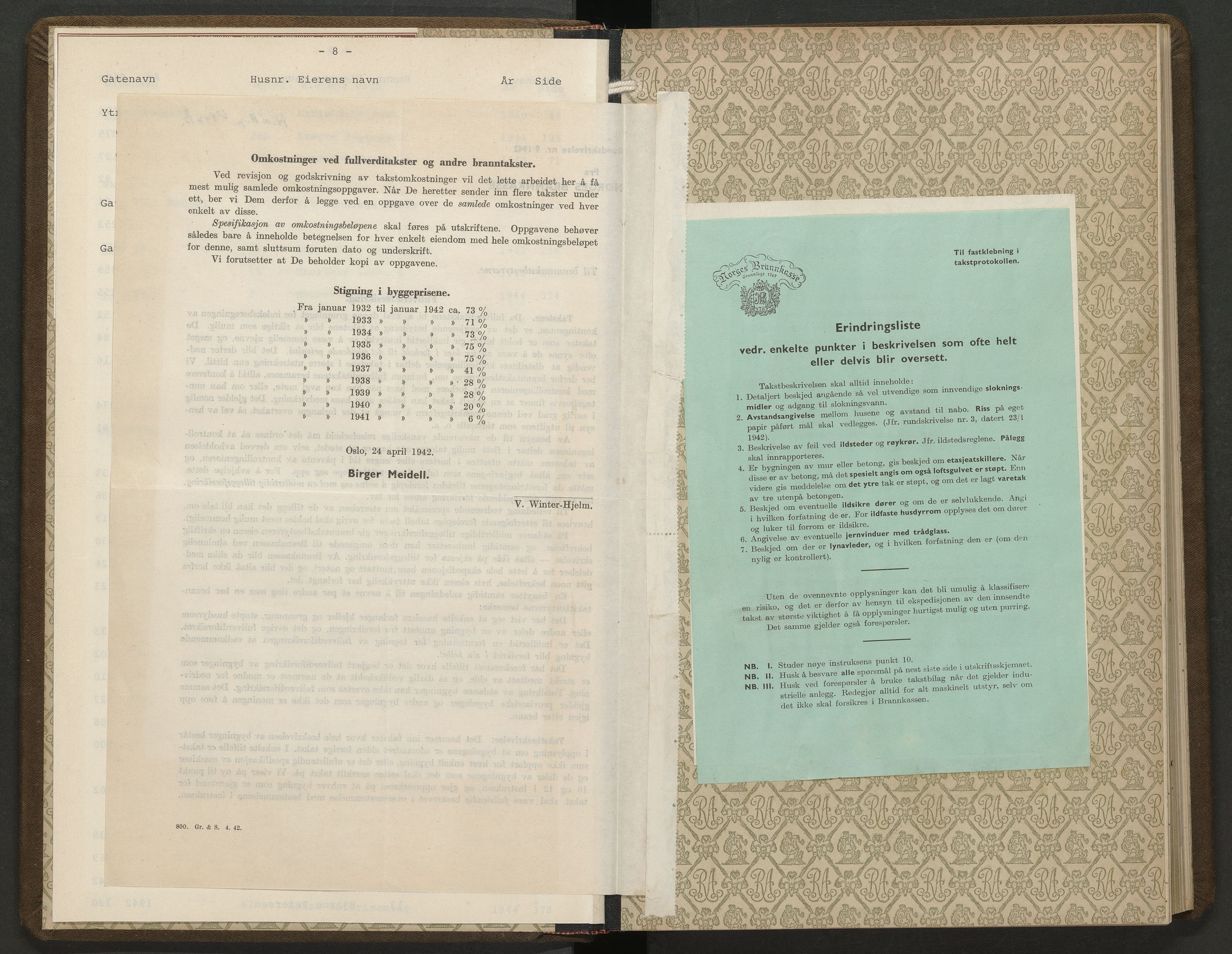 Norges Brannkasse Mandal, AV/SAK-2241-0037/F/Fa/L0010: Branntakstprotokoll nr. 10 med gatenavnsregister, 1940-1944