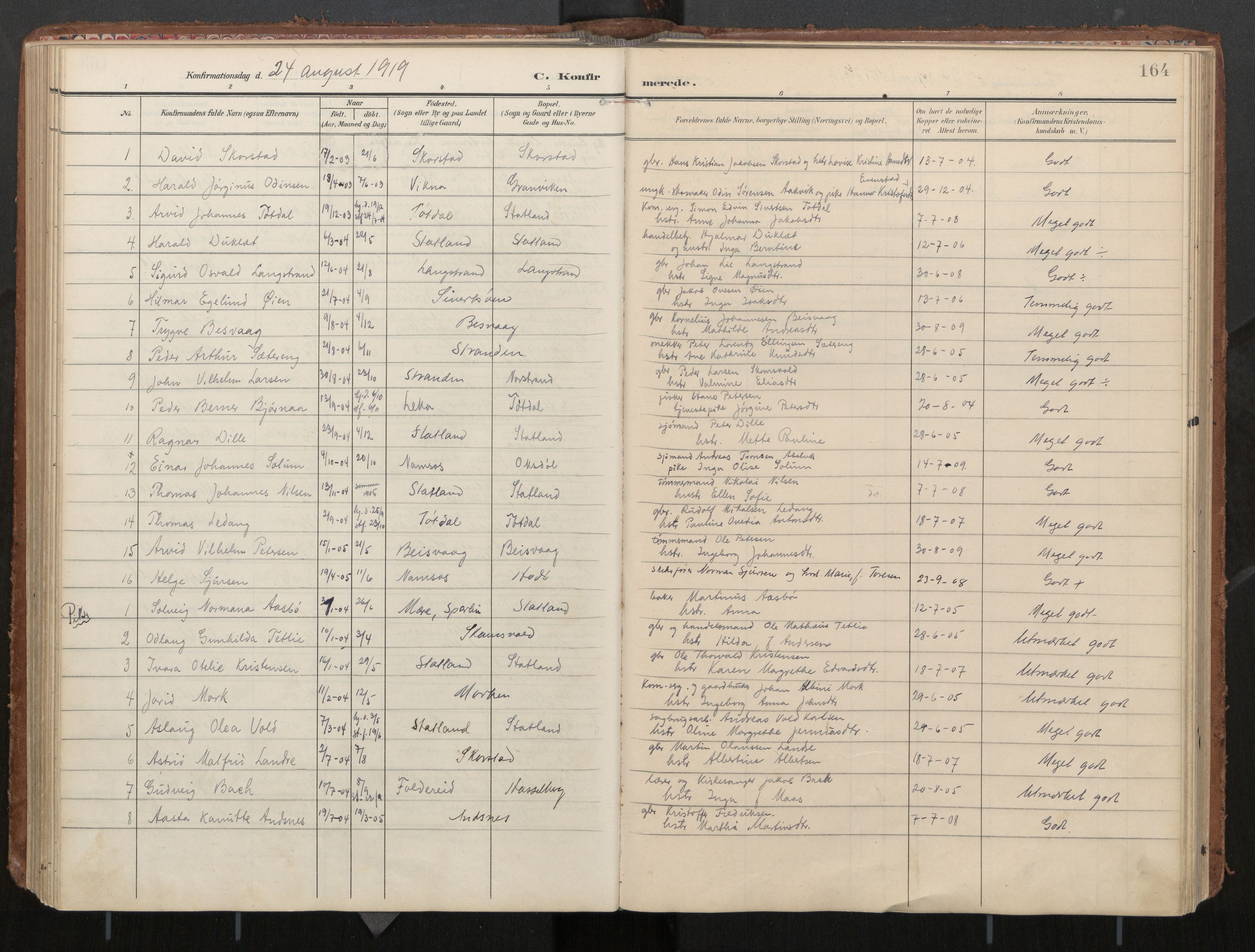 Ministerialprotokoller, klokkerbøker og fødselsregistre - Nord-Trøndelag, AV/SAT-A-1458/774/L0629: Ministerialbok, 1904-1926, s. 164