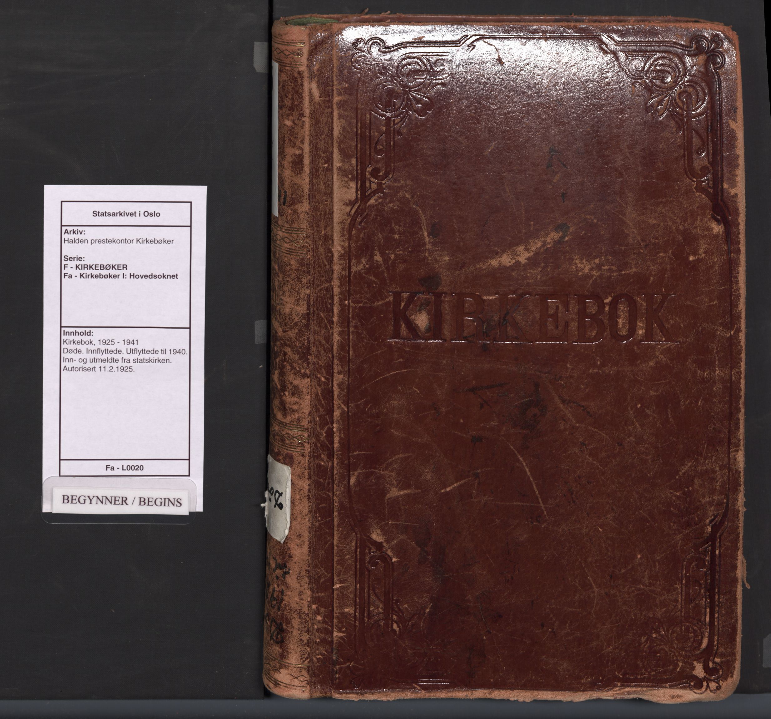 Halden prestekontor Kirkebøker, SAO/A-10909/F/Fa/L0020: Ministerialbok nr. I 20, 1925-1941