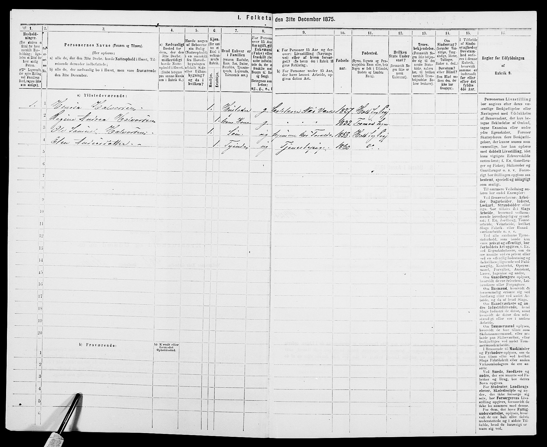 SAK, Folketelling 1875 for 0914L Holt prestegjeld, Holt sokn, 1875, s. 190