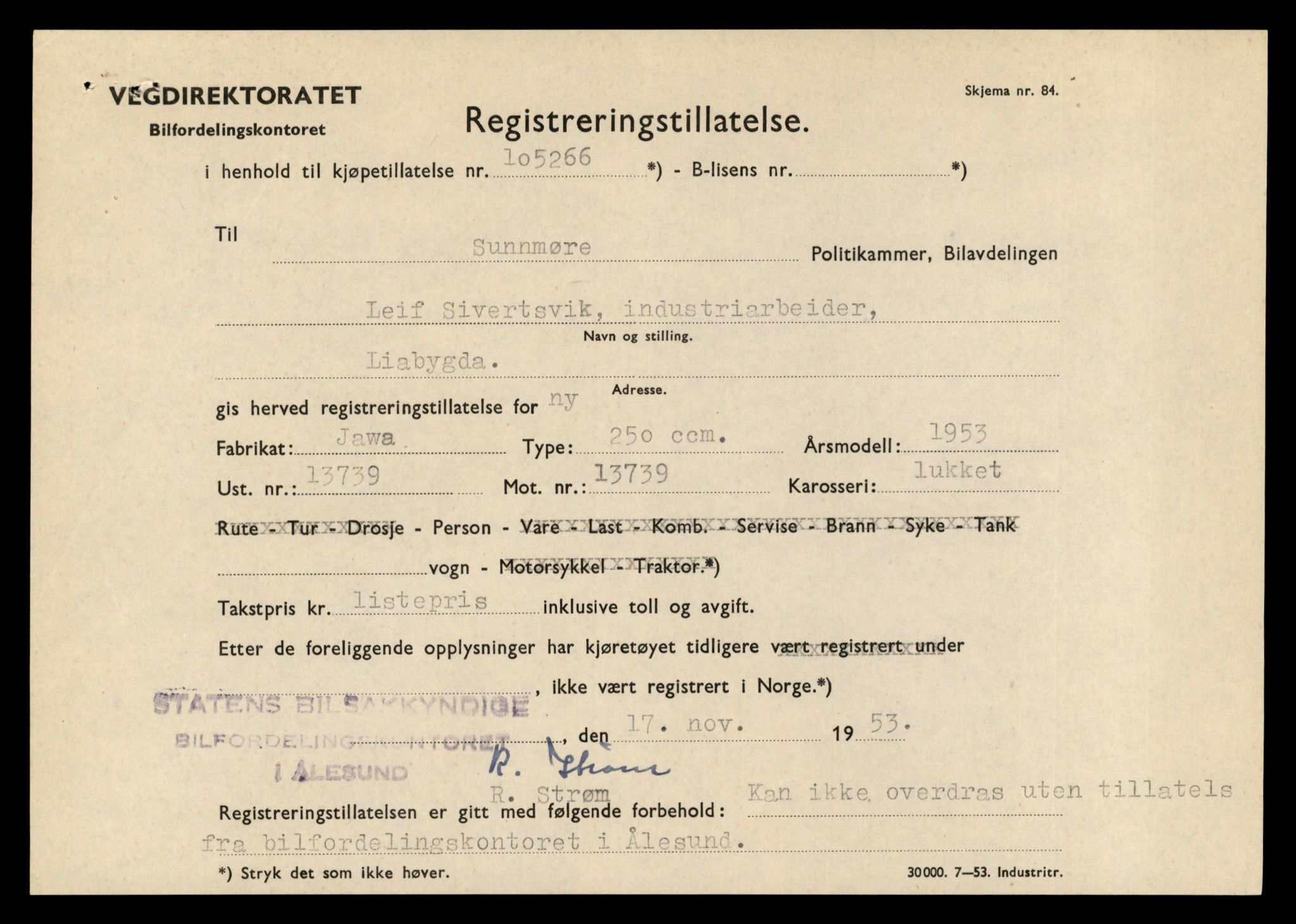 Møre og Romsdal vegkontor - Ålesund trafikkstasjon, AV/SAT-A-4099/F/Fe/L0037: Registreringskort for kjøretøy T 13031 - T 13179, 1927-1998, s. 463