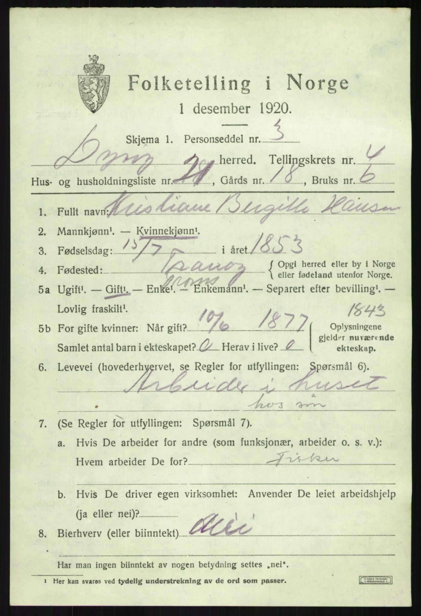 SATØ, Folketelling 1920 for 1926 Dyrøy herred, 1920, s. 2427