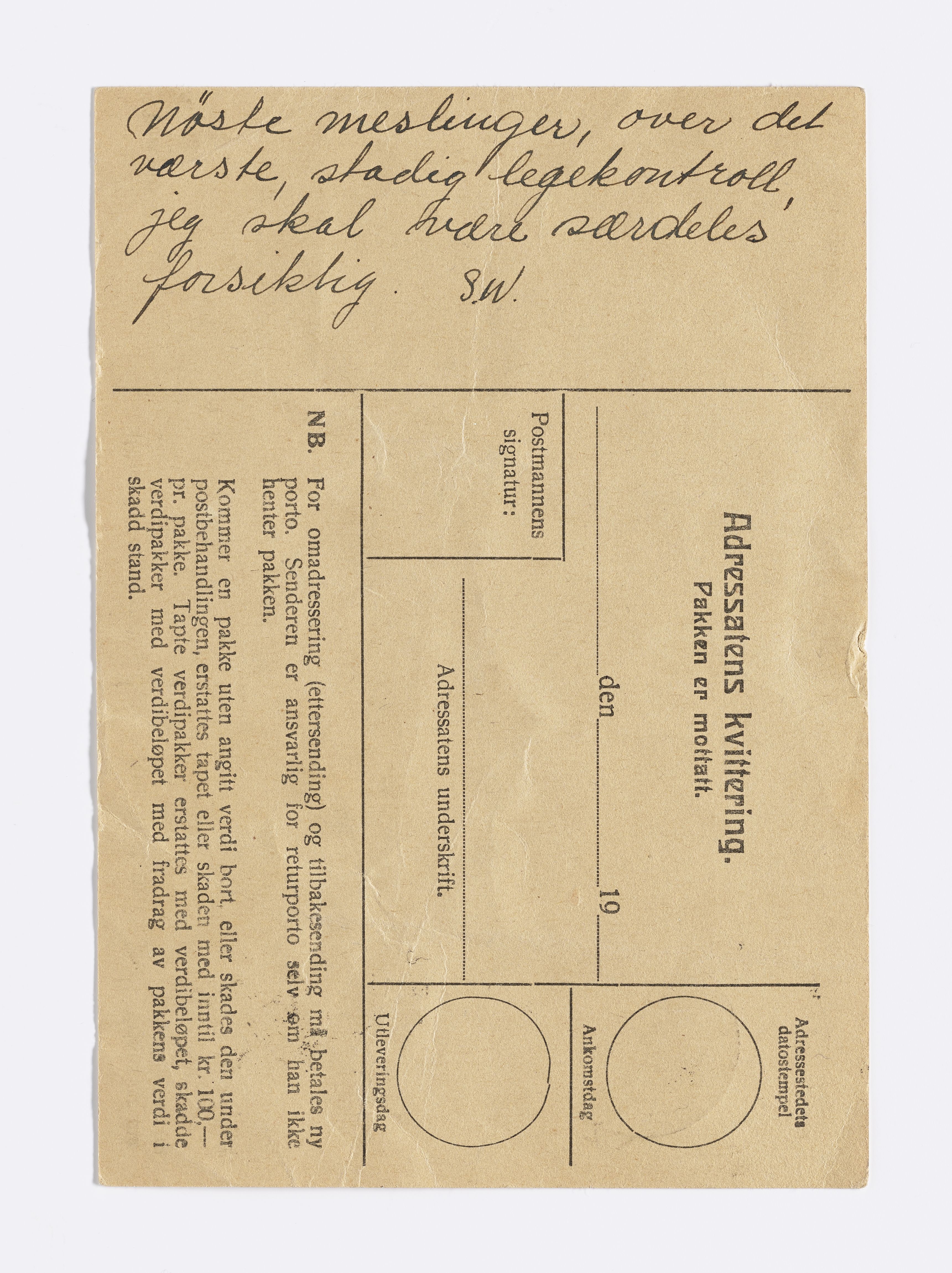 Arne og Randi Hognestad, AFM/GRI-1030/D/Da/L0001/0005: Brev og dokumenter / Følgebrev, 1944-1945