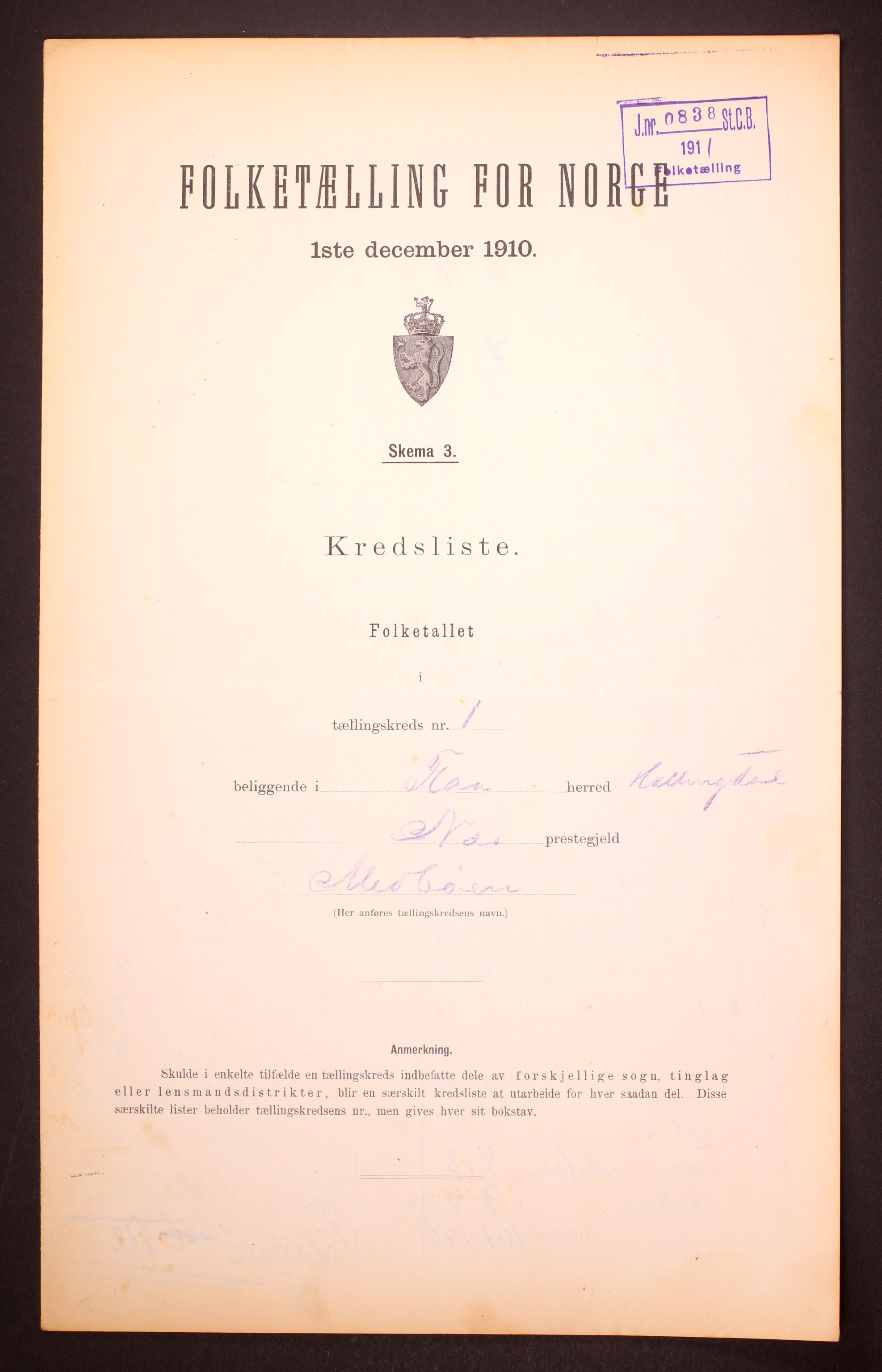 RA, Folketelling 1910 for 0615 Flå herred, 1910, s. 4