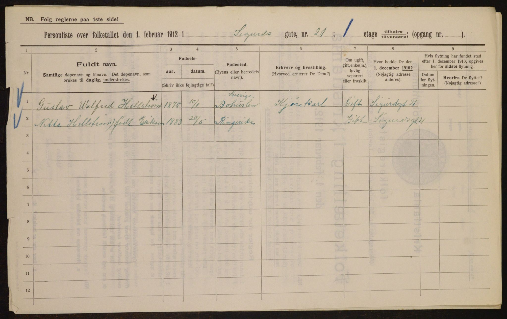 OBA, Kommunal folketelling 1.2.1912 for Kristiania, 1912, s. 95343