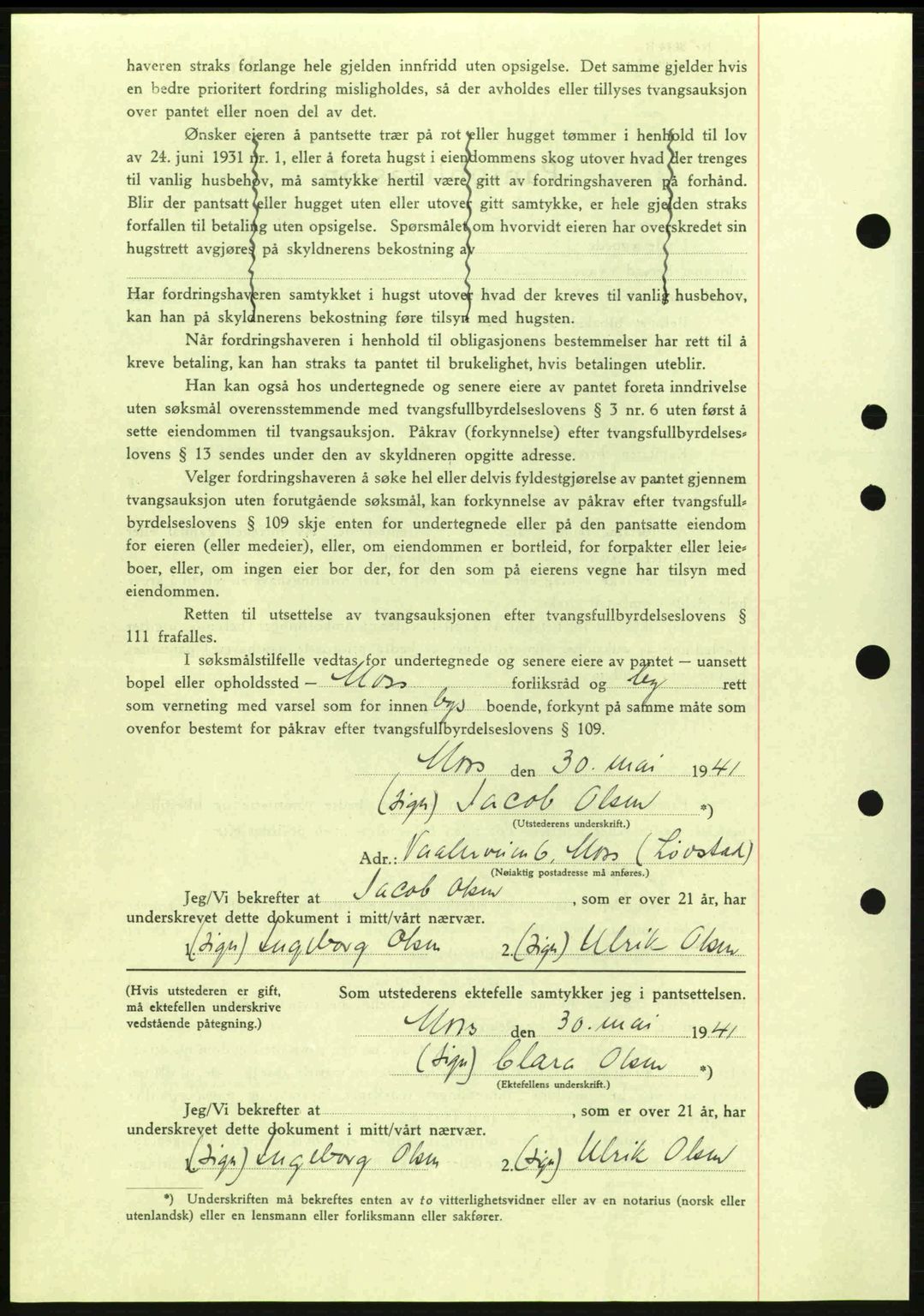 Moss sorenskriveri, SAO/A-10168: Pantebok nr. B10, 1940-1941, Dagboknr: 990/1941