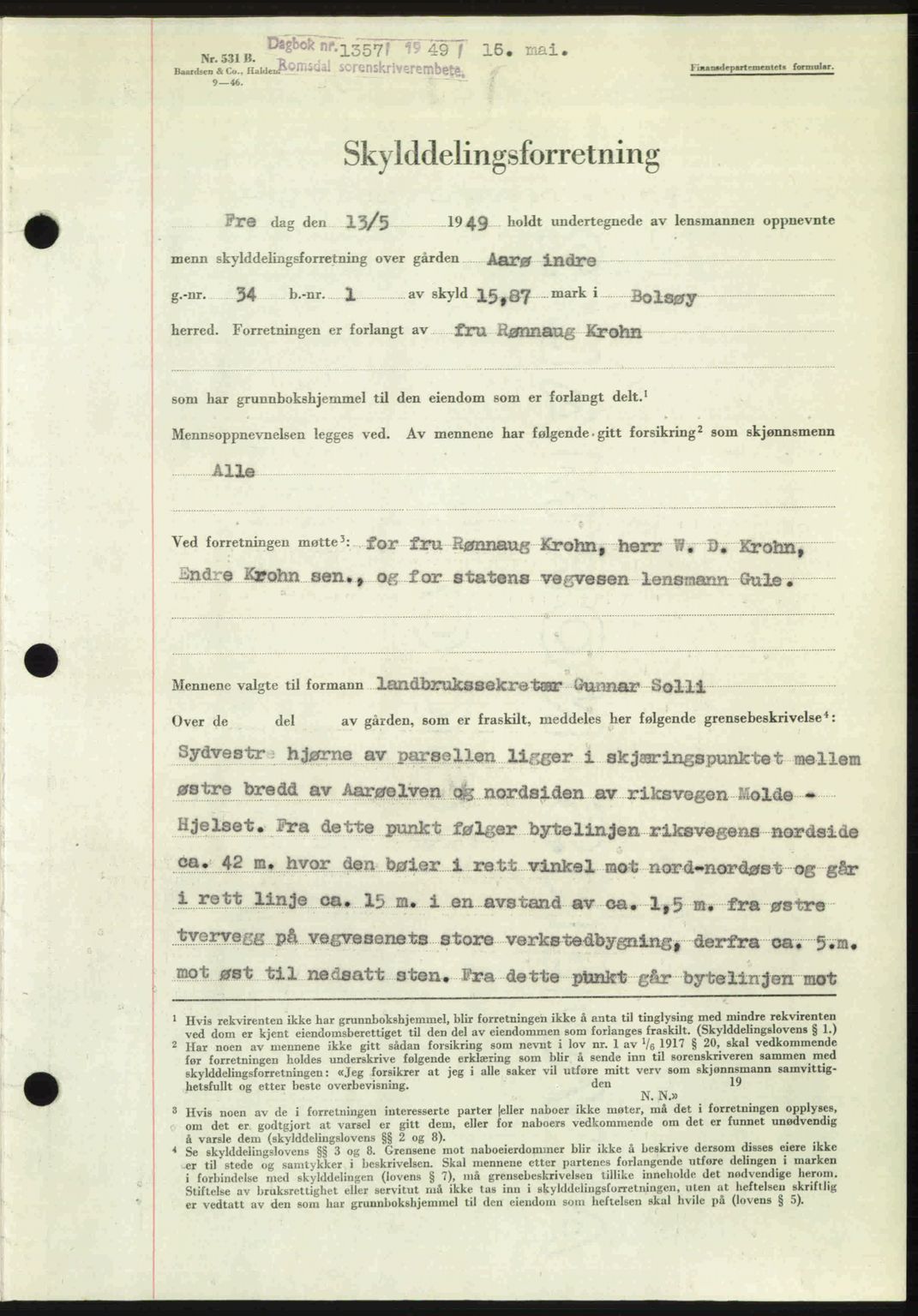 Romsdal sorenskriveri, SAT/A-4149/1/2/2C: Pantebok nr. A29, 1949-1949, Dagboknr: 1357/1949