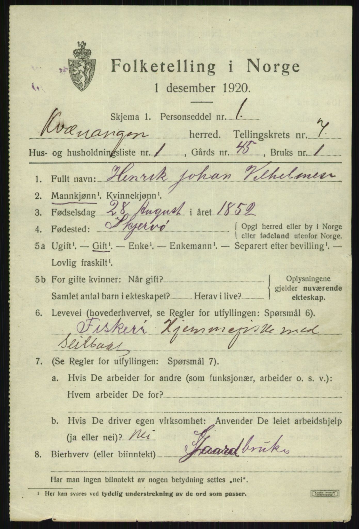 SATØ, Folketelling 1920 for 1943 Kvænangen herred, 1920, s. 4174