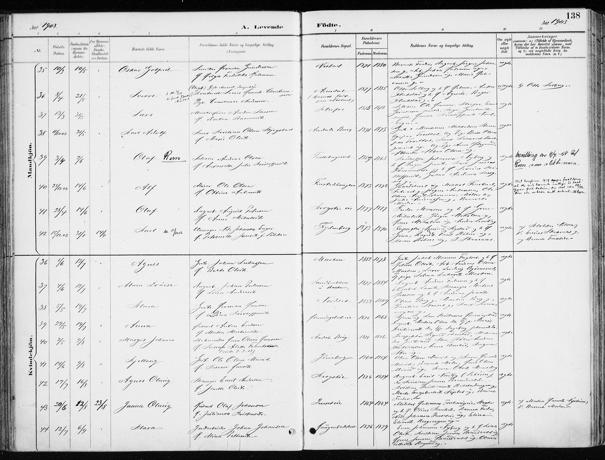Løten prestekontor, AV/SAH-PREST-022/K/Ka/L0010: Ministerialbok nr. 10, 1892-1907, s. 138