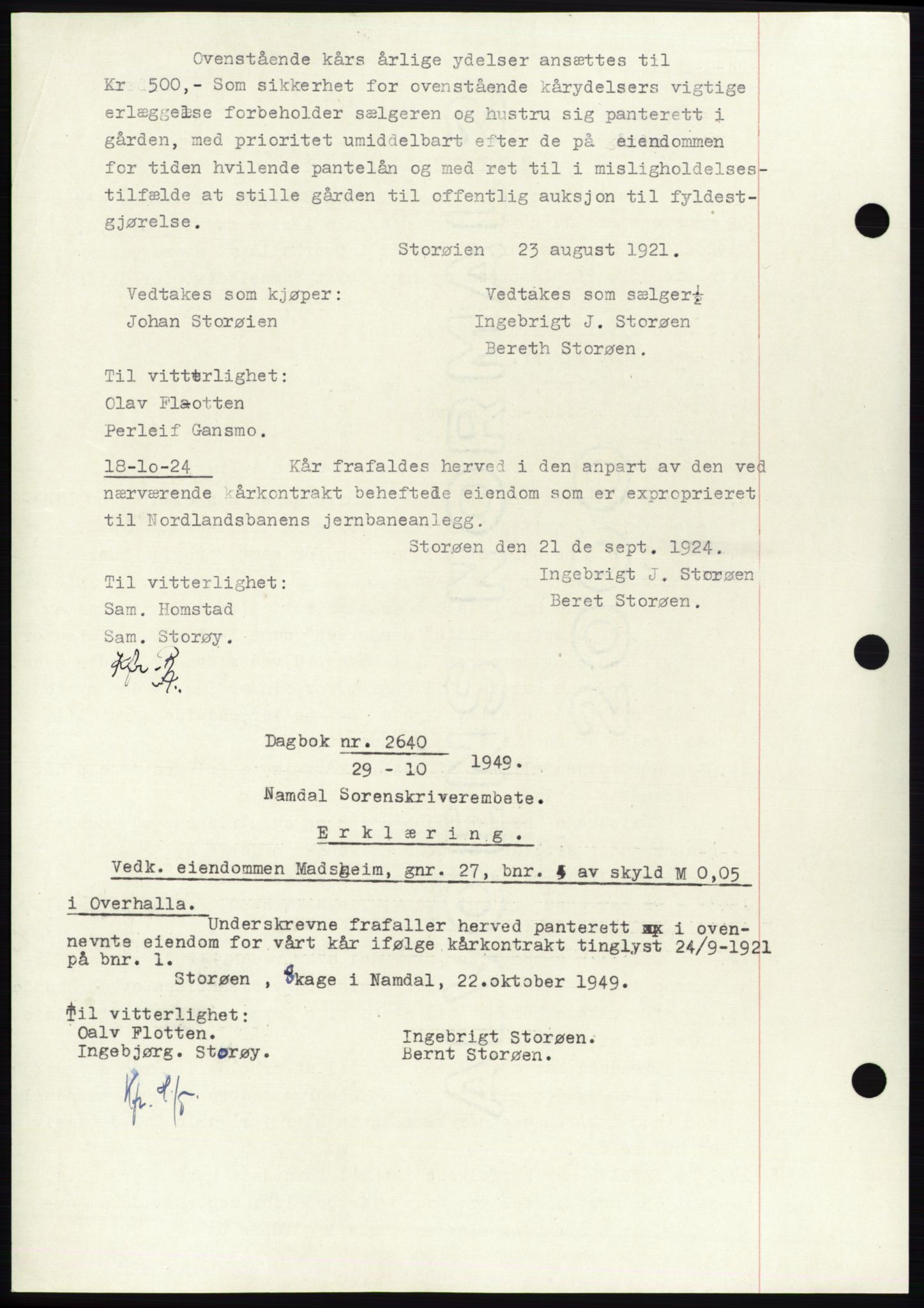 Namdal sorenskriveri, SAT/A-4133/1/2/2C: Pantebok nr. -, 1916-1921, Tingl.dato: 24.09.1921